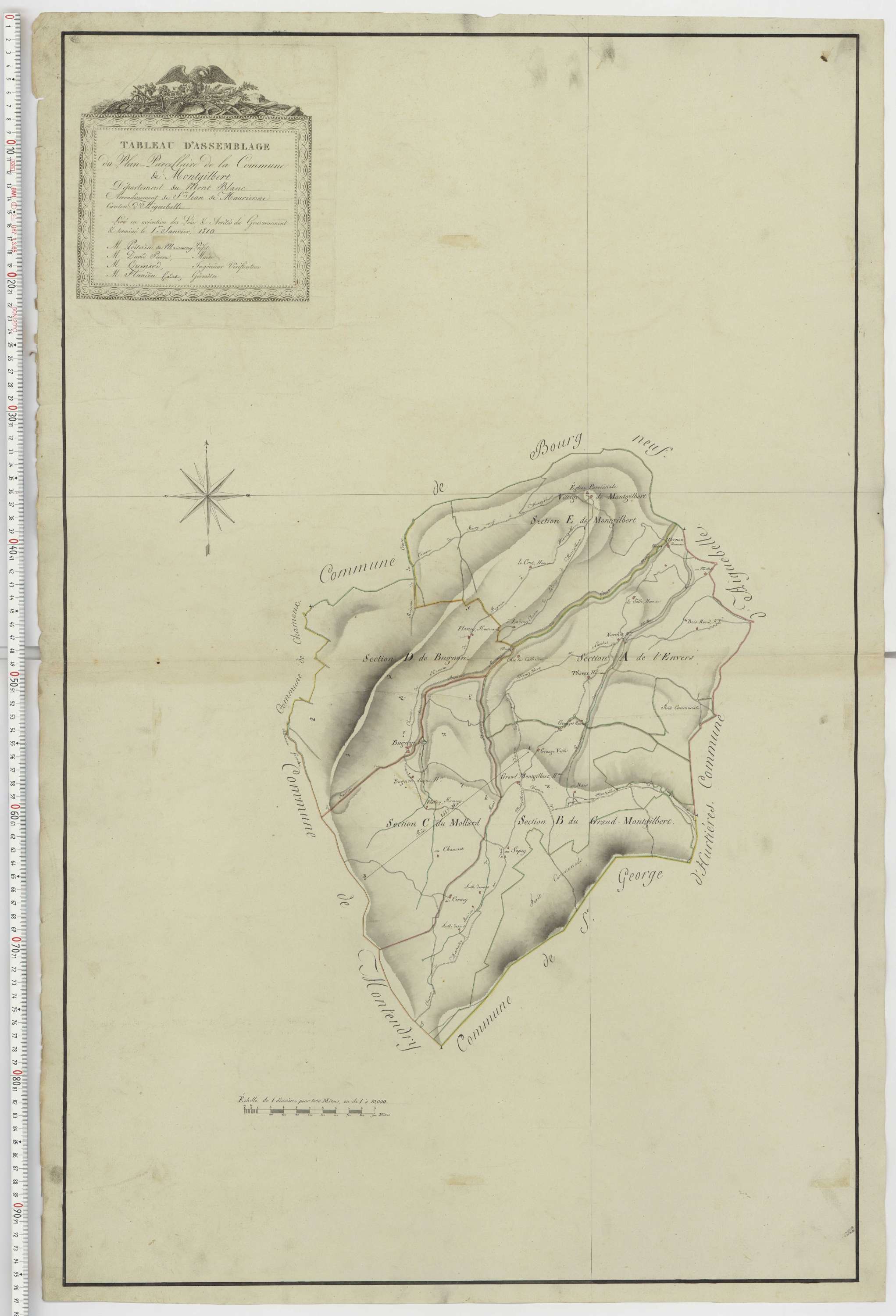 Aiguebelle - Cadastre napoléonien : plan cadastral. - Bonvillaret, Bourgneuf, Chamousset, Saint-Georges-d'Hurtières, Montgilbert, Montsapey, Saint-Pierre-de-Belleville, Randens.