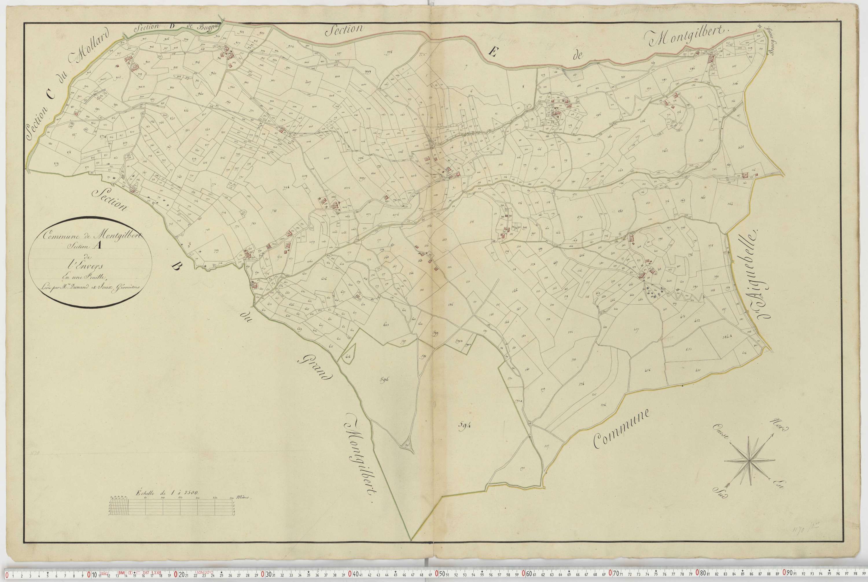 Aiguebelle - Cadastre napoléonien : plan cadastral. - Bonvillaret, Bourgneuf, Chamousset, Saint-Georges-d'Hurtières, Montgilbert, Montsapey, Saint-Pierre-de-Belleville, Randens.