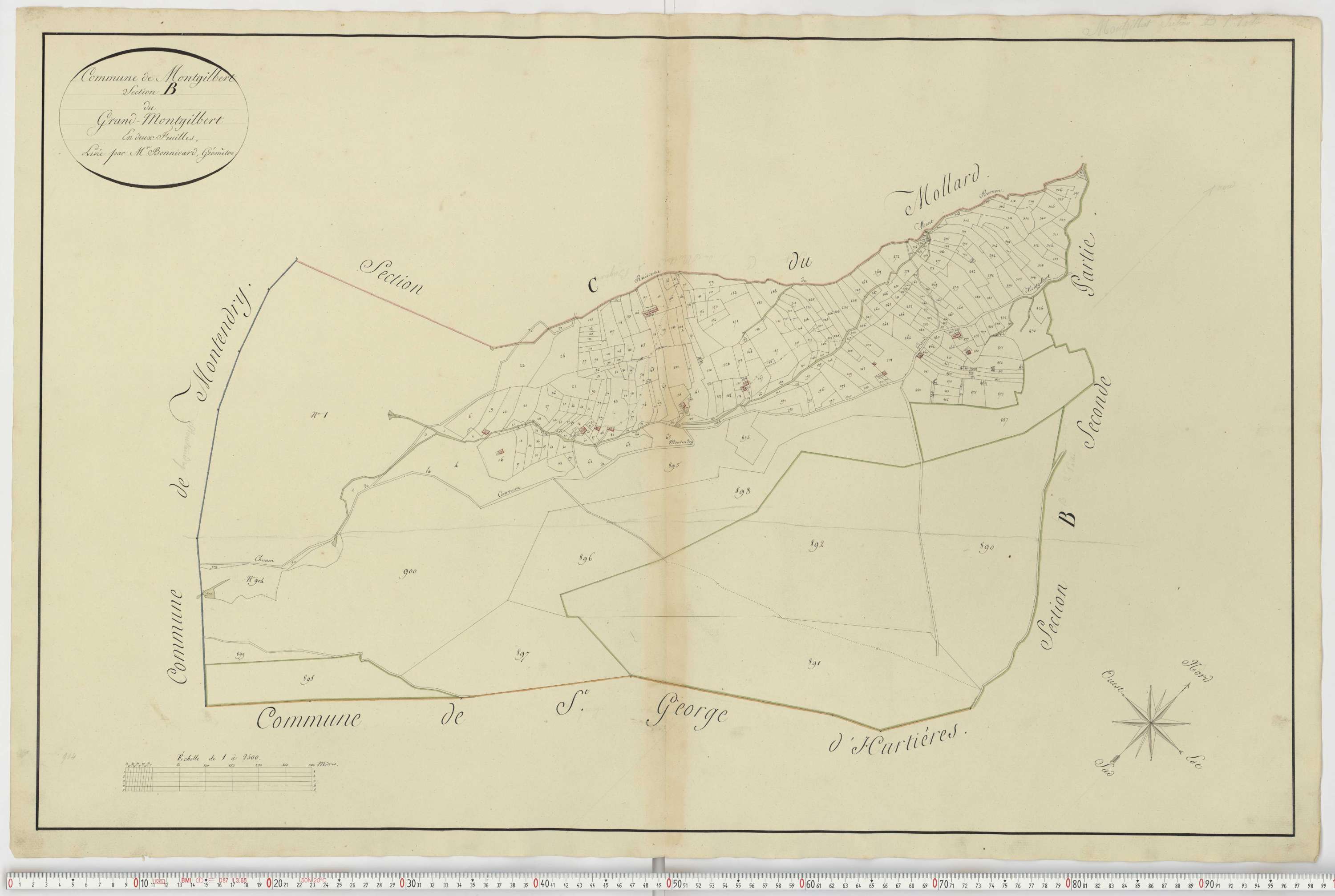 Aiguebelle - Cadastre napoléonien : plan cadastral. - Bonvillaret, Bourgneuf, Chamousset, Saint-Georges-d'Hurtières, Montgilbert, Montsapey, Saint-Pierre-de-Belleville, Randens.