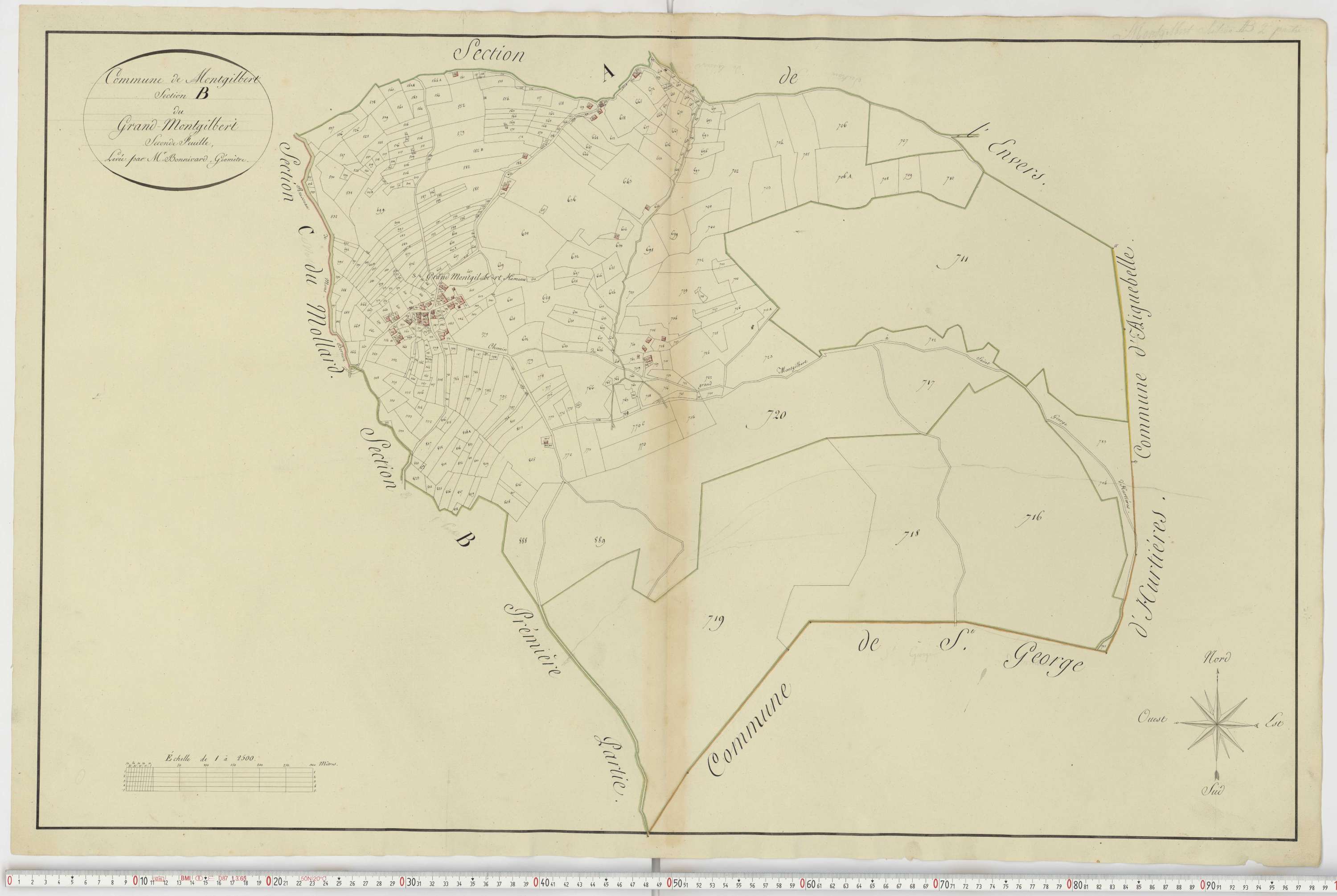 Aiguebelle - Cadastre napoléonien : plan cadastral. - Bonvillaret, Bourgneuf, Chamousset, Saint-Georges-d'Hurtières, Montgilbert, Montsapey, Saint-Pierre-de-Belleville, Randens.