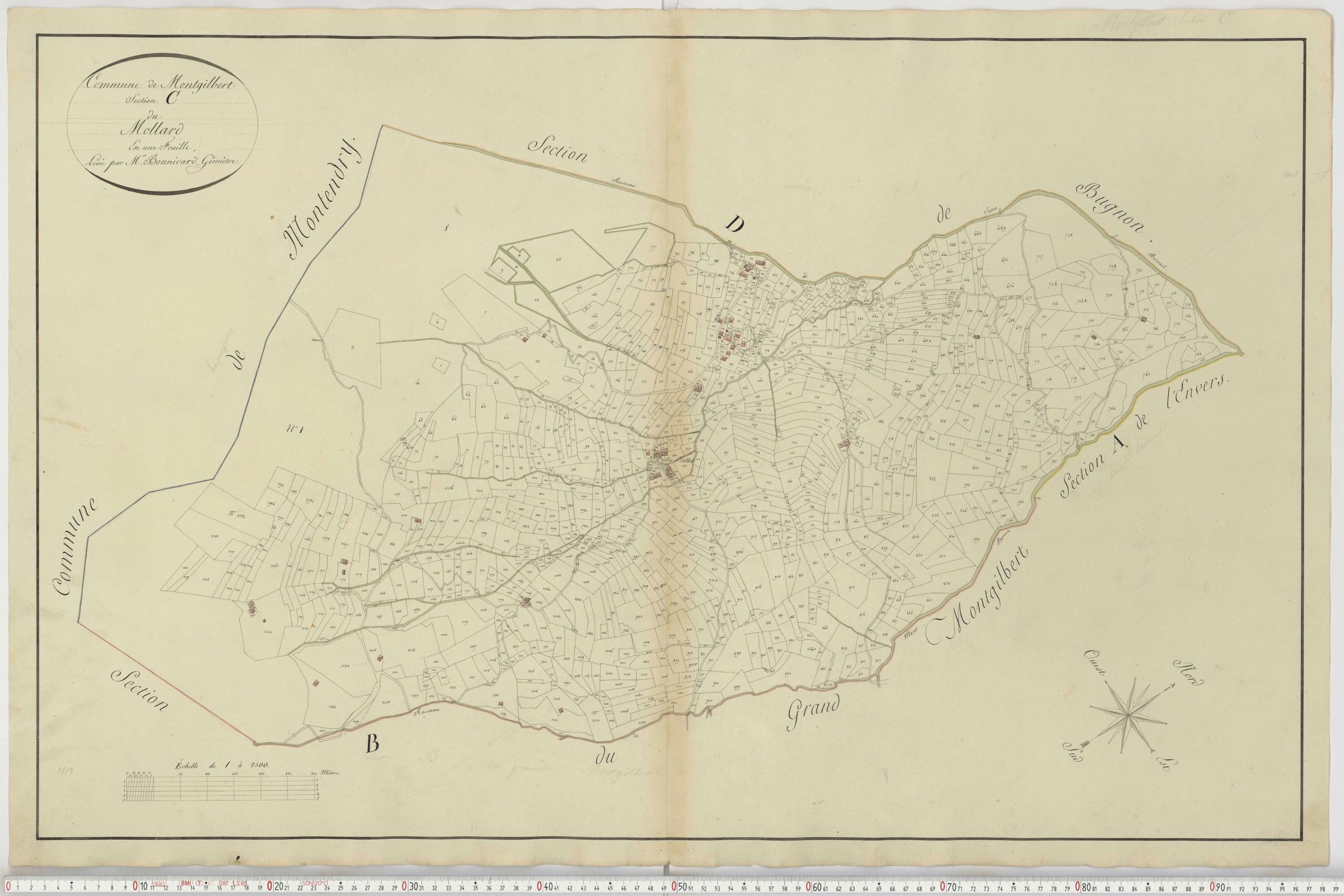 Aiguebelle - Cadastre napoléonien : plan cadastral. - Bonvillaret, Bourgneuf, Chamousset, Saint-Georges-d'Hurtières, Montgilbert, Montsapey, Saint-Pierre-de-Belleville, Randens.