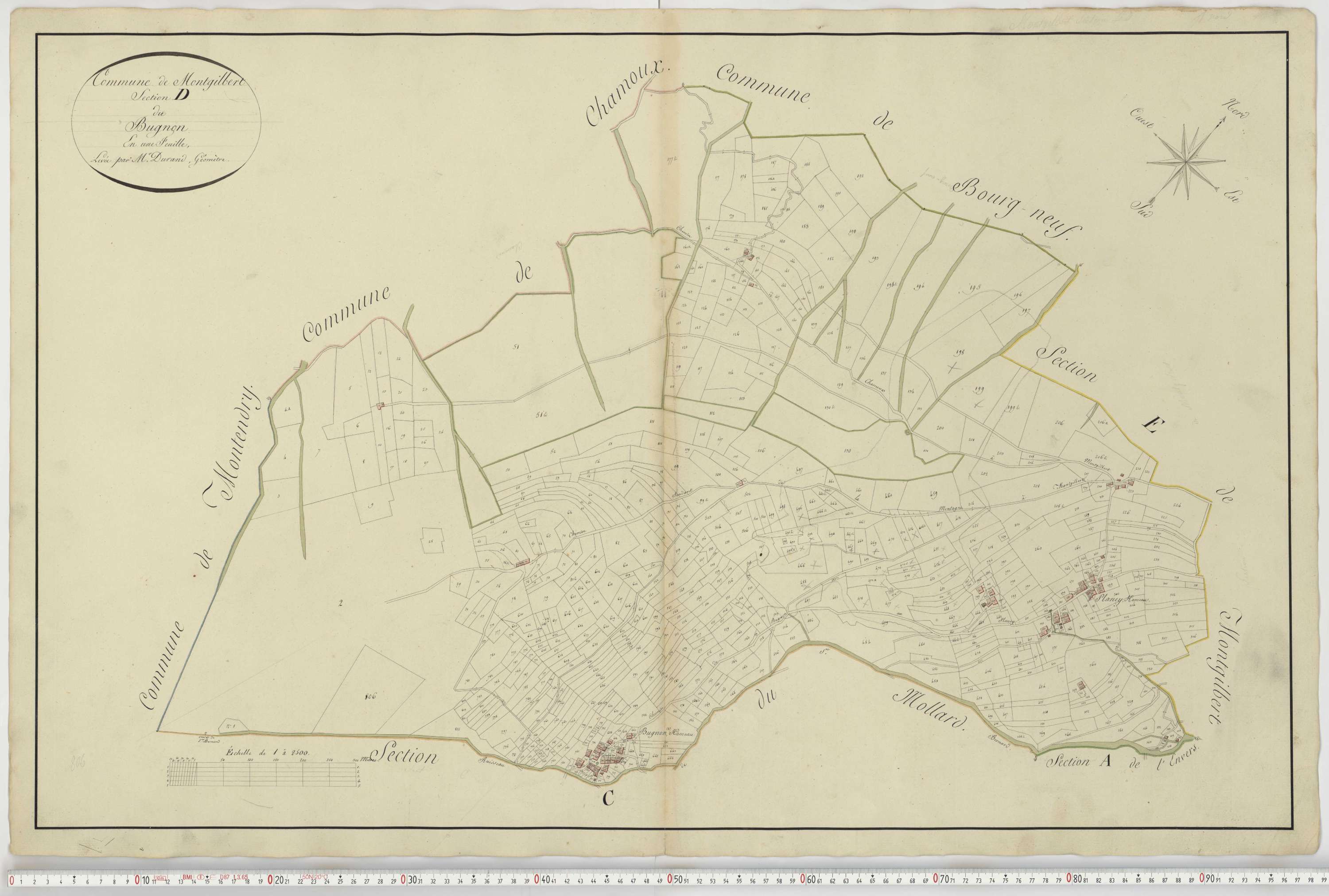 Aiguebelle - Cadastre napoléonien : plan cadastral. - Bonvillaret, Bourgneuf, Chamousset, Saint-Georges-d'Hurtières, Montgilbert, Montsapey, Saint-Pierre-de-Belleville, Randens.