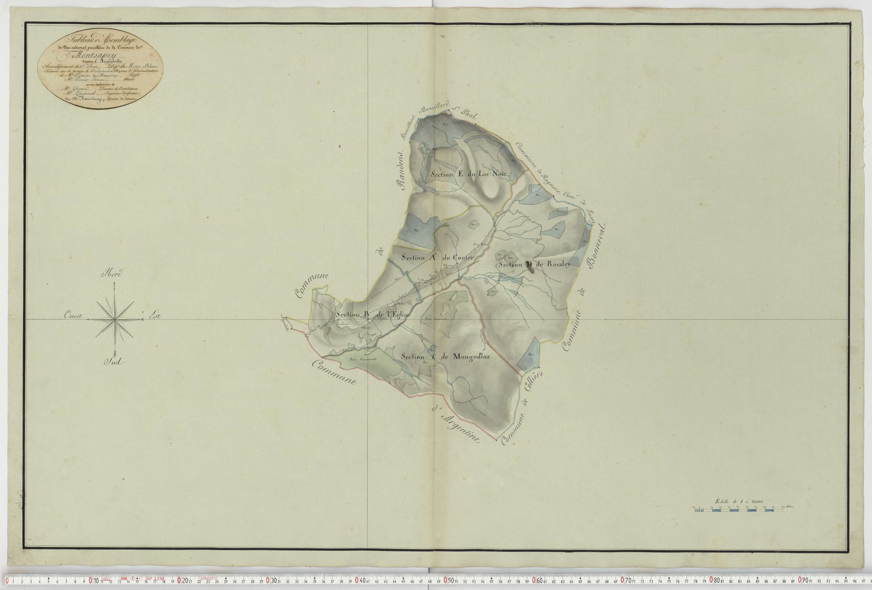 Aiguebelle - Cadastre napoléonien : plan cadastral. - Bonvillaret, Bourgneuf, Chamousset, Saint-Georges-d'Hurtières, Montgilbert, Montsapey, Saint-Pierre-de-Belleville, Randens.