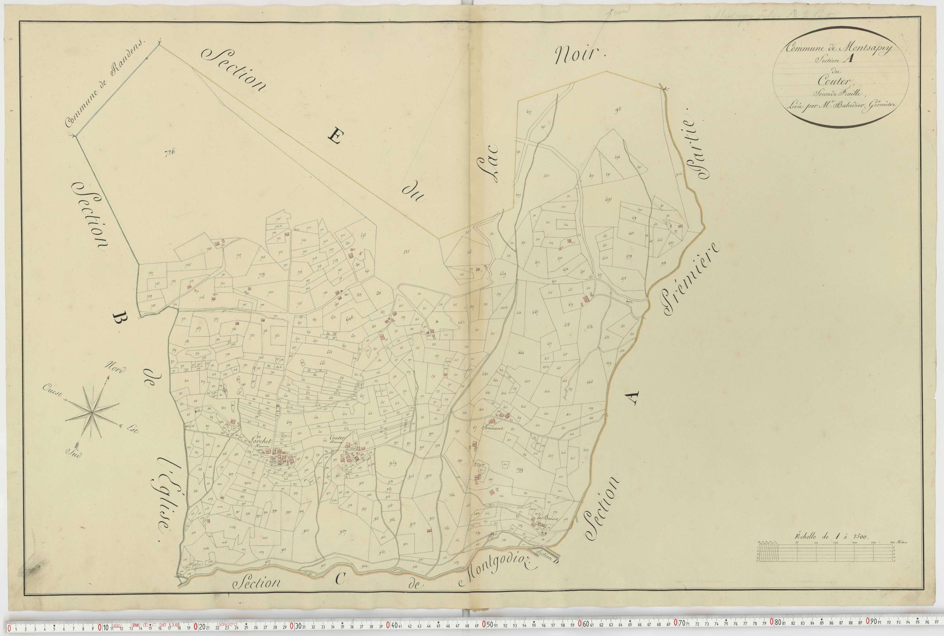 Aiguebelle - Cadastre napoléonien : plan cadastral. - Bonvillaret, Bourgneuf, Chamousset, Saint-Georges-d'Hurtières, Montgilbert, Montsapey, Saint-Pierre-de-Belleville, Randens.