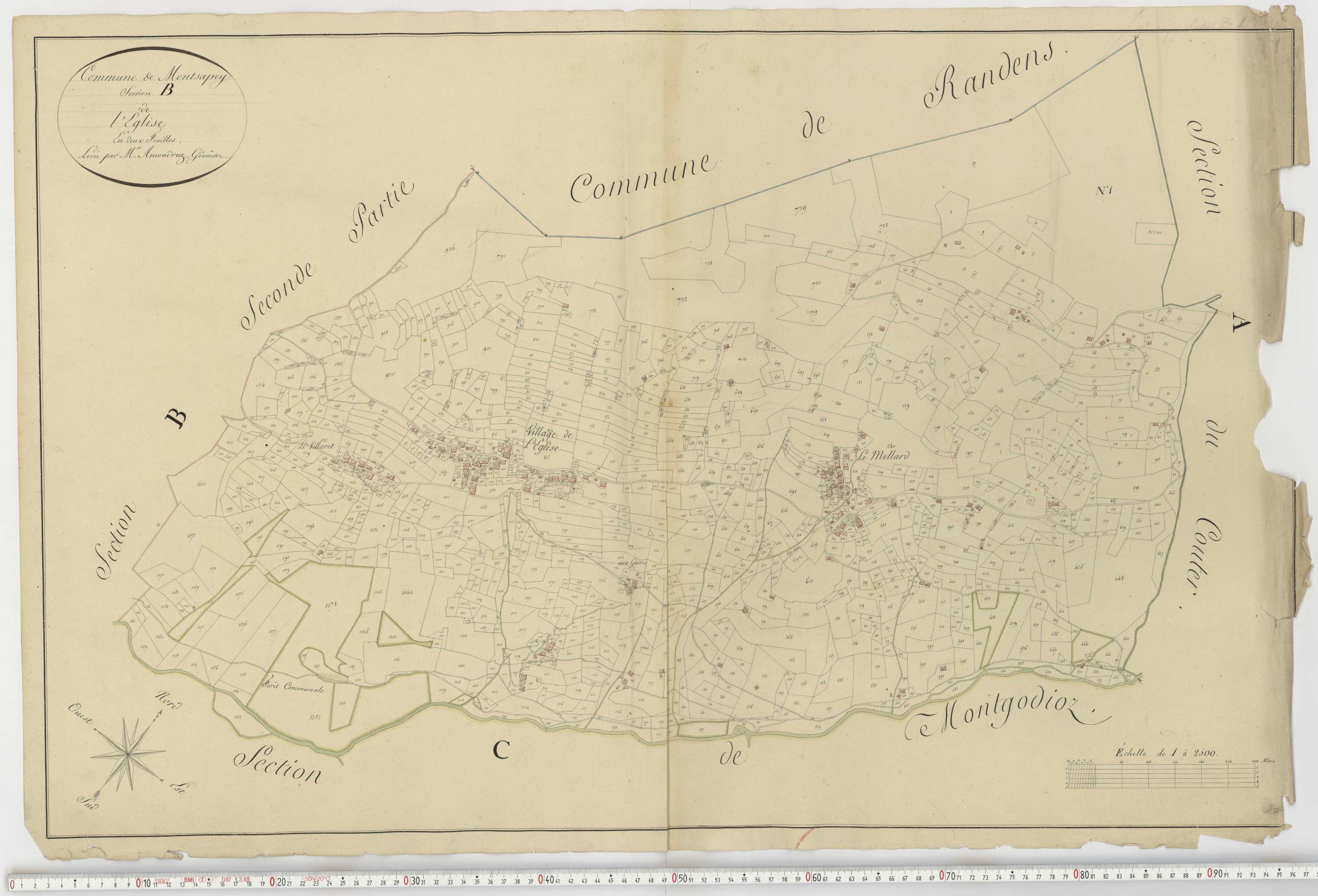 Aiguebelle - Cadastre napoléonien : plan cadastral. - Bonvillaret, Bourgneuf, Chamousset, Saint-Georges-d'Hurtières, Montgilbert, Montsapey, Saint-Pierre-de-Belleville, Randens.