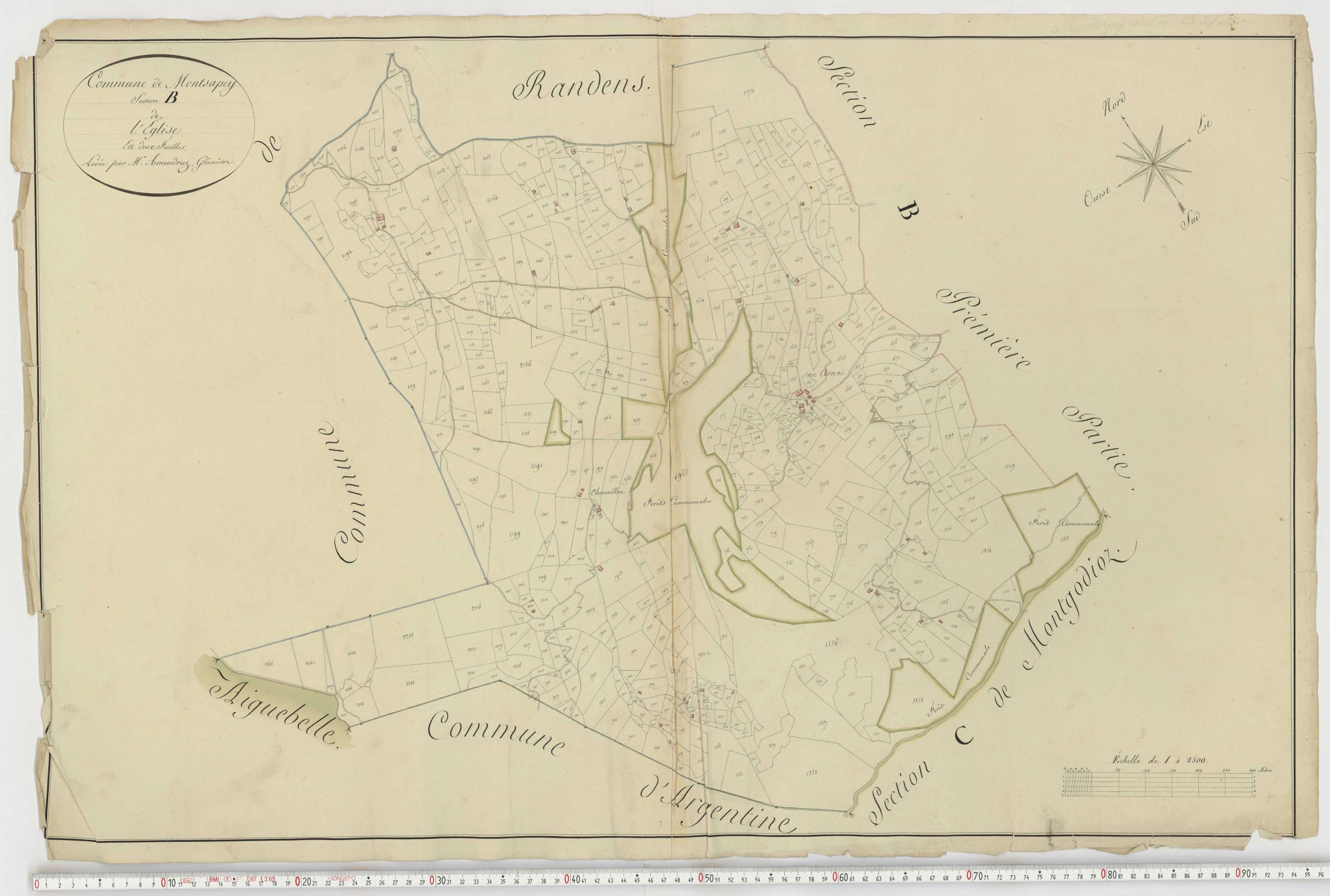 Aiguebelle - Cadastre napoléonien : plan cadastral. - Bonvillaret, Bourgneuf, Chamousset, Saint-Georges-d'Hurtières, Montgilbert, Montsapey, Saint-Pierre-de-Belleville, Randens.