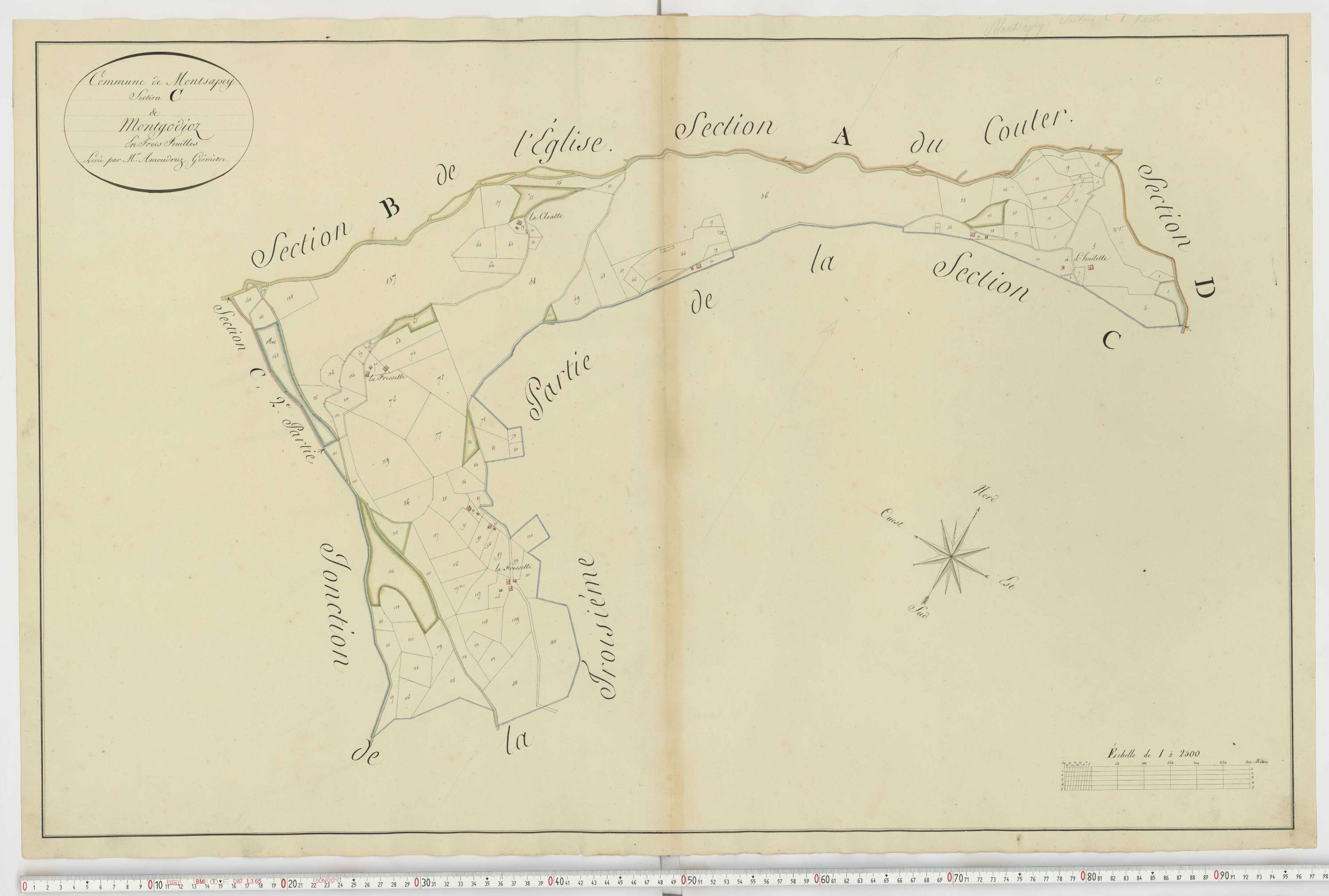 Aiguebelle - Cadastre napoléonien : plan cadastral. - Bonvillaret, Bourgneuf, Chamousset, Saint-Georges-d'Hurtières, Montgilbert, Montsapey, Saint-Pierre-de-Belleville, Randens.