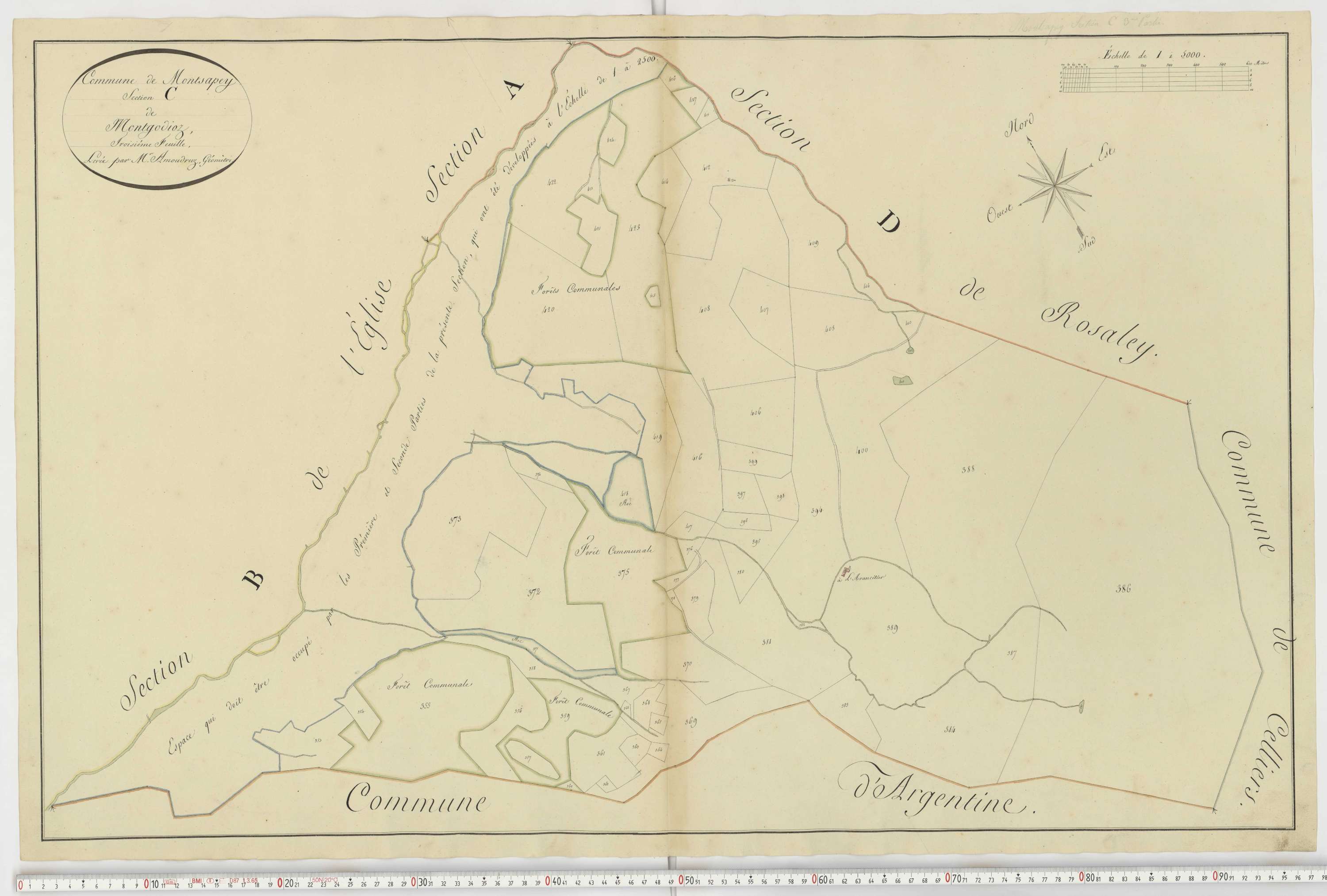 Aiguebelle - Cadastre napoléonien : plan cadastral. - Bonvillaret, Bourgneuf, Chamousset, Saint-Georges-d'Hurtières, Montgilbert, Montsapey, Saint-Pierre-de-Belleville, Randens.