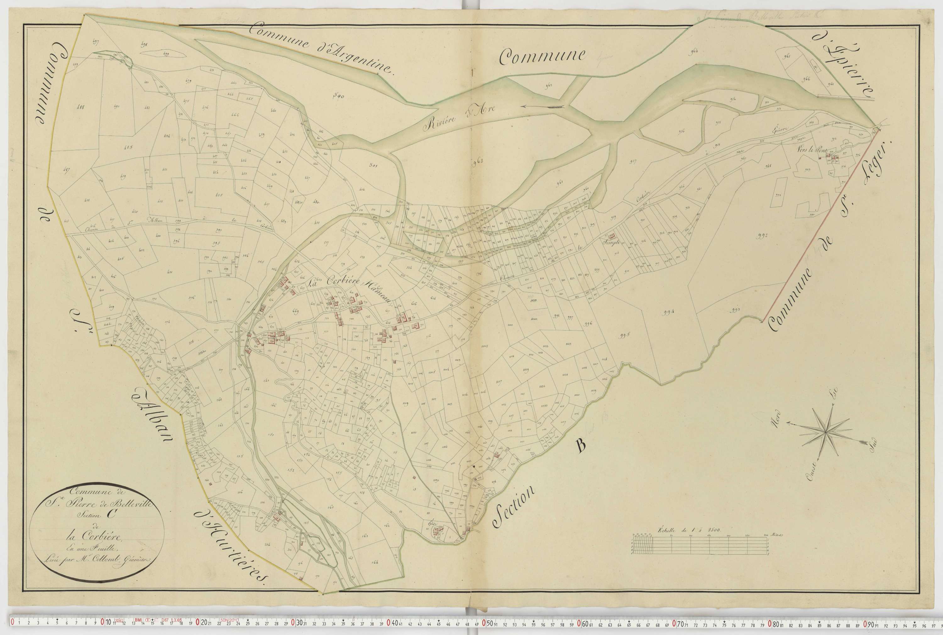Aiguebelle - Cadastre napoléonien : plan cadastral. - Bonvillaret, Bourgneuf, Chamousset, Saint-Georges-d'Hurtières, Montgilbert, Montsapey, Saint-Pierre-de-Belleville, Randens.
