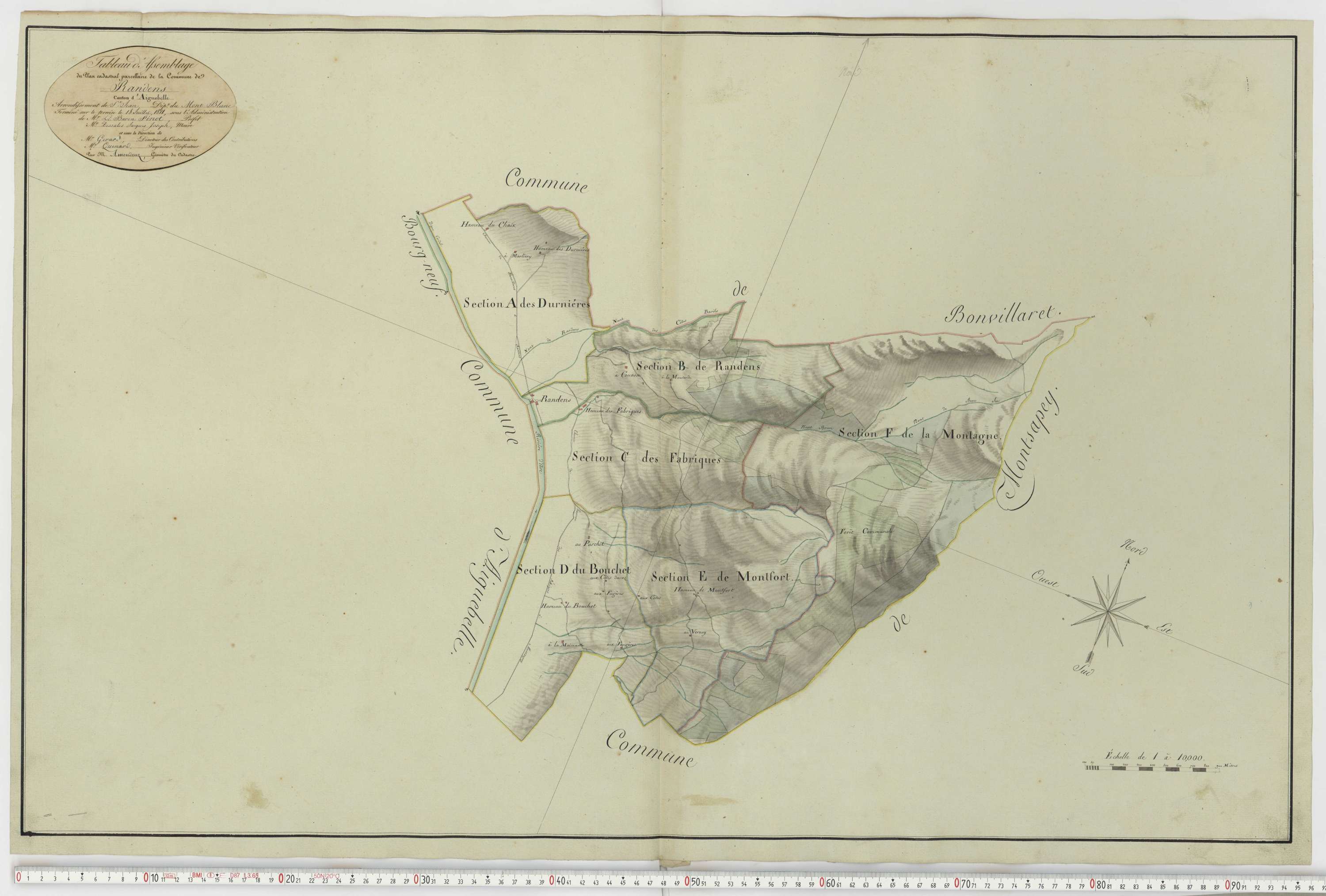 Aiguebelle - Cadastre napoléonien : plan cadastral. - Bonvillaret, Bourgneuf, Chamousset, Saint-Georges-d'Hurtières, Montgilbert, Montsapey, Saint-Pierre-de-Belleville, Randens.