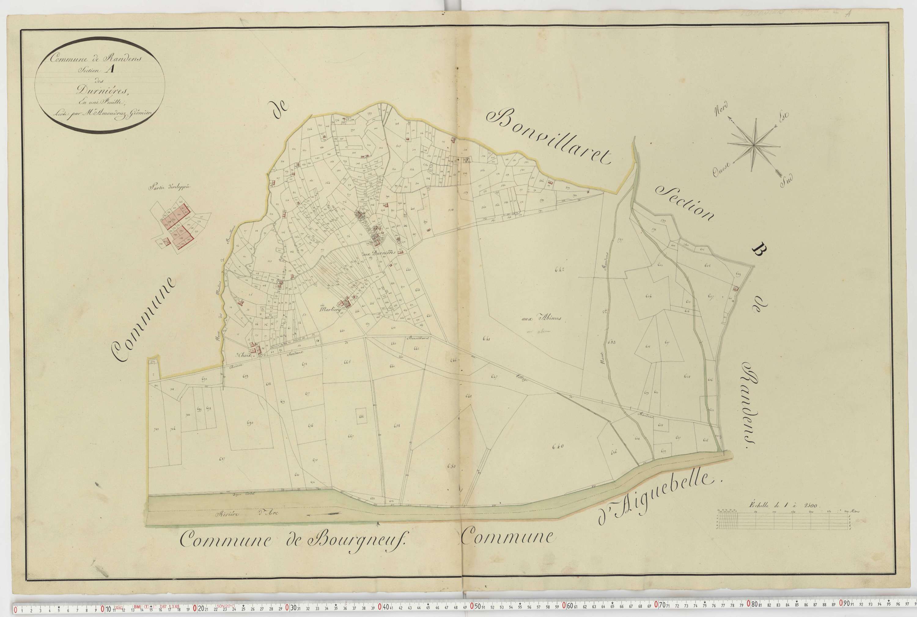 Aiguebelle - Cadastre napoléonien : plan cadastral. - Bonvillaret, Bourgneuf, Chamousset, Saint-Georges-d'Hurtières, Montgilbert, Montsapey, Saint-Pierre-de-Belleville, Randens.