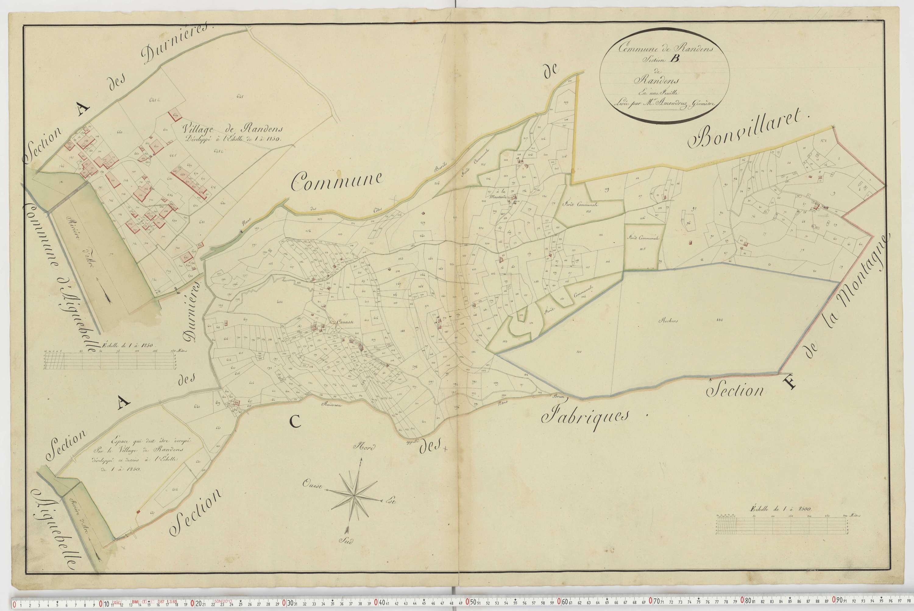 Aiguebelle - Cadastre napoléonien : plan cadastral. - Bonvillaret, Bourgneuf, Chamousset, Saint-Georges-d'Hurtières, Montgilbert, Montsapey, Saint-Pierre-de-Belleville, Randens.