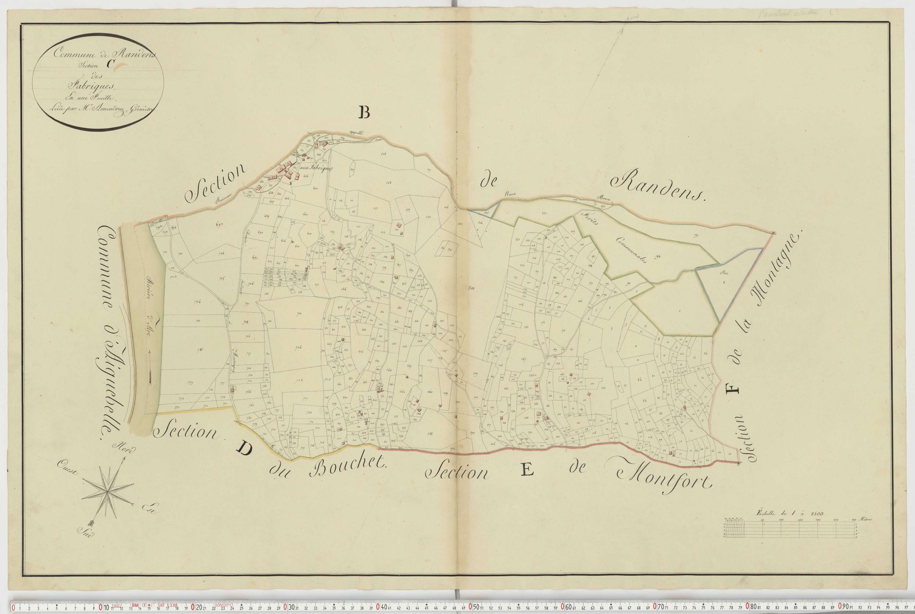 Aiguebelle - Cadastre napoléonien : plan cadastral. - Bonvillaret, Bourgneuf, Chamousset, Saint-Georges-d'Hurtières, Montgilbert, Montsapey, Saint-Pierre-de-Belleville, Randens.