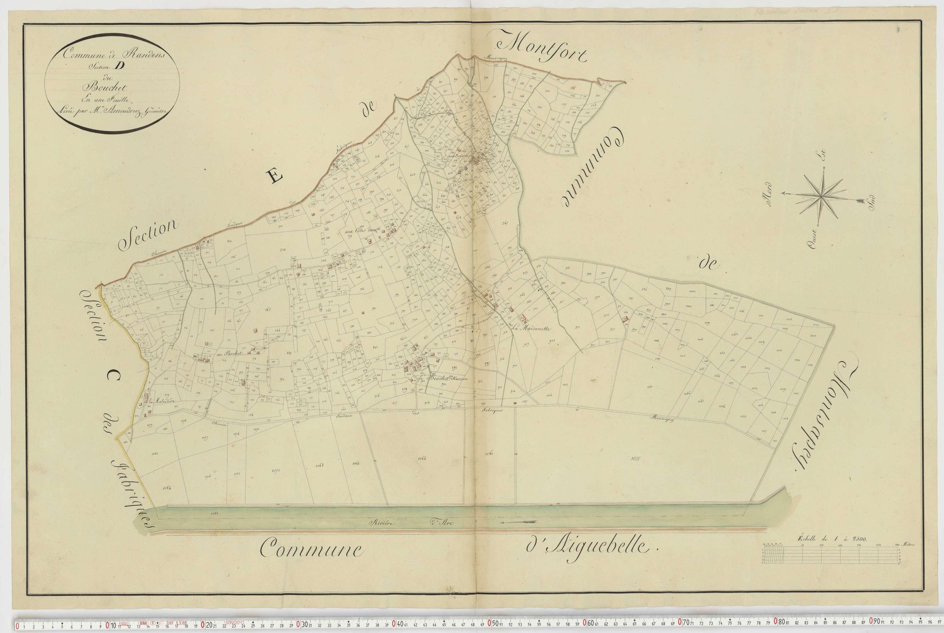 Aiguebelle - Cadastre napoléonien : plan cadastral. - Bonvillaret, Bourgneuf, Chamousset, Saint-Georges-d'Hurtières, Montgilbert, Montsapey, Saint-Pierre-de-Belleville, Randens.