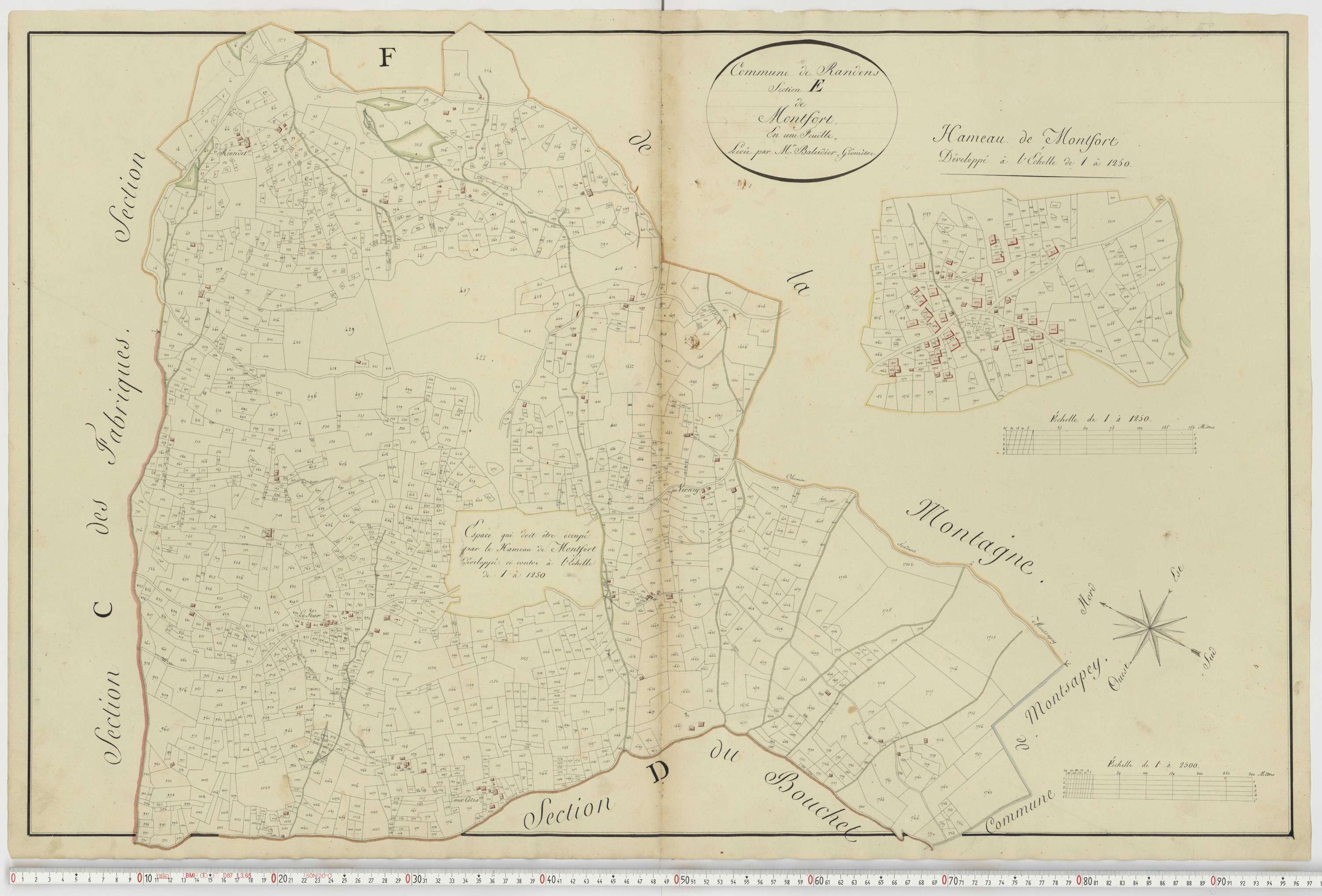Aiguebelle - Cadastre napoléonien : plan cadastral. - Bonvillaret, Bourgneuf, Chamousset, Saint-Georges-d'Hurtières, Montgilbert, Montsapey, Saint-Pierre-de-Belleville, Randens.