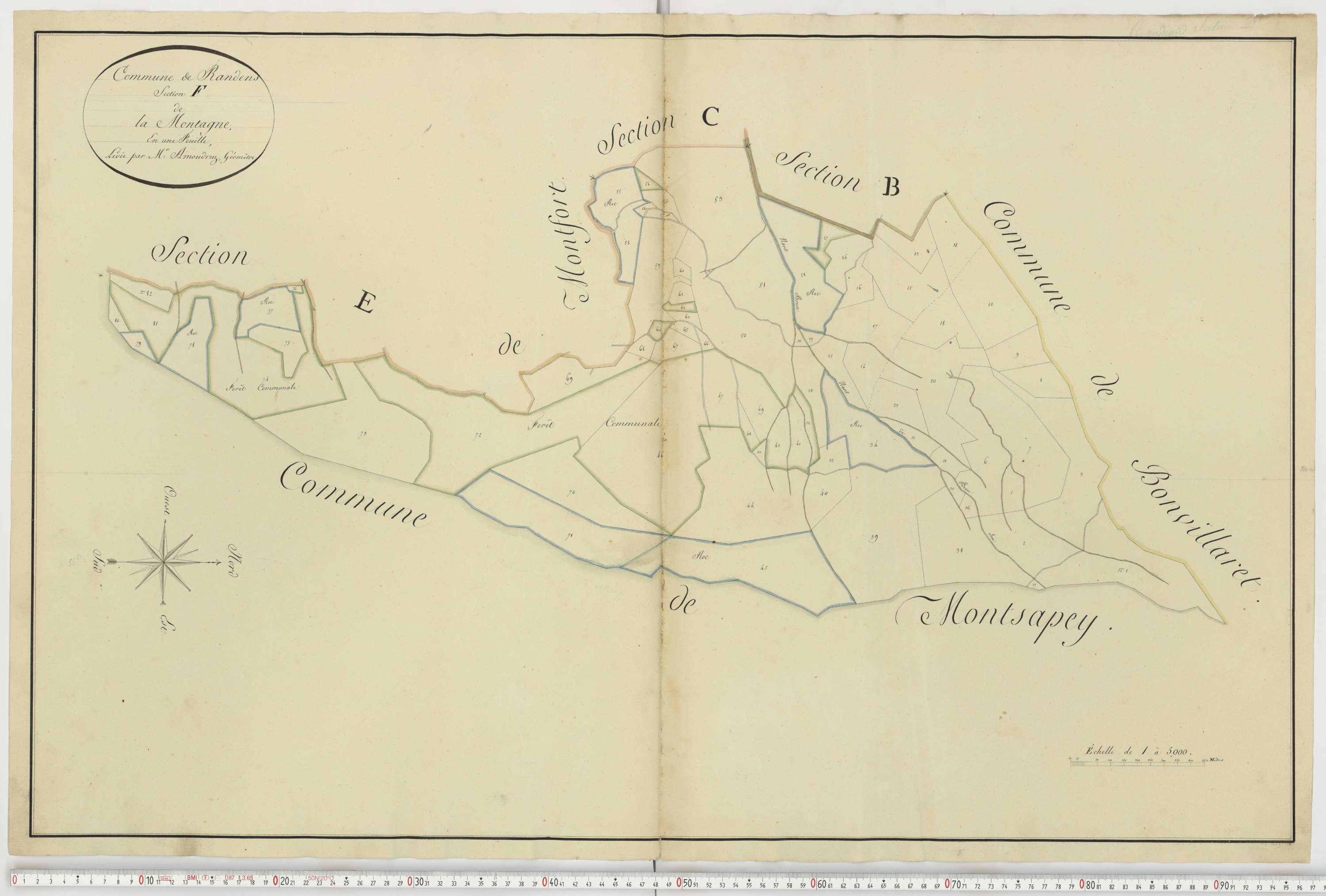 Aiguebelle - Cadastre napoléonien : plan cadastral. - Bonvillaret, Bourgneuf, Chamousset, Saint-Georges-d'Hurtières, Montgilbert, Montsapey, Saint-Pierre-de-Belleville, Randens.