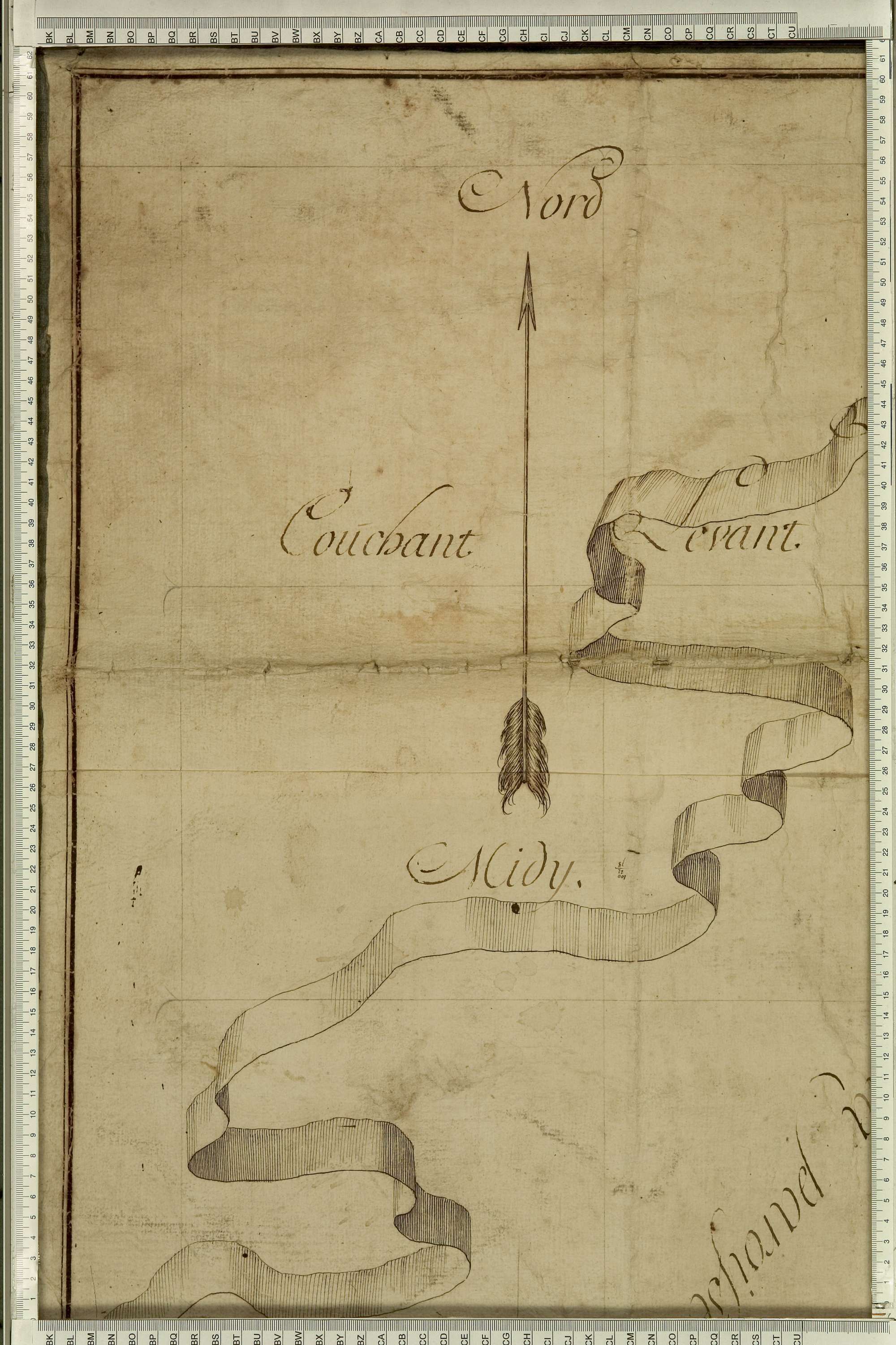 Aigueblanche - Copie de la mappe originale (plan cadastral) de la commune du Bois, dans laquelle sont figurées et numérotées les 1465 parcelles qui composent le territoire de la commune. Signée Cocelli, directeur du bureau de la péréquation. (La mappe ori
