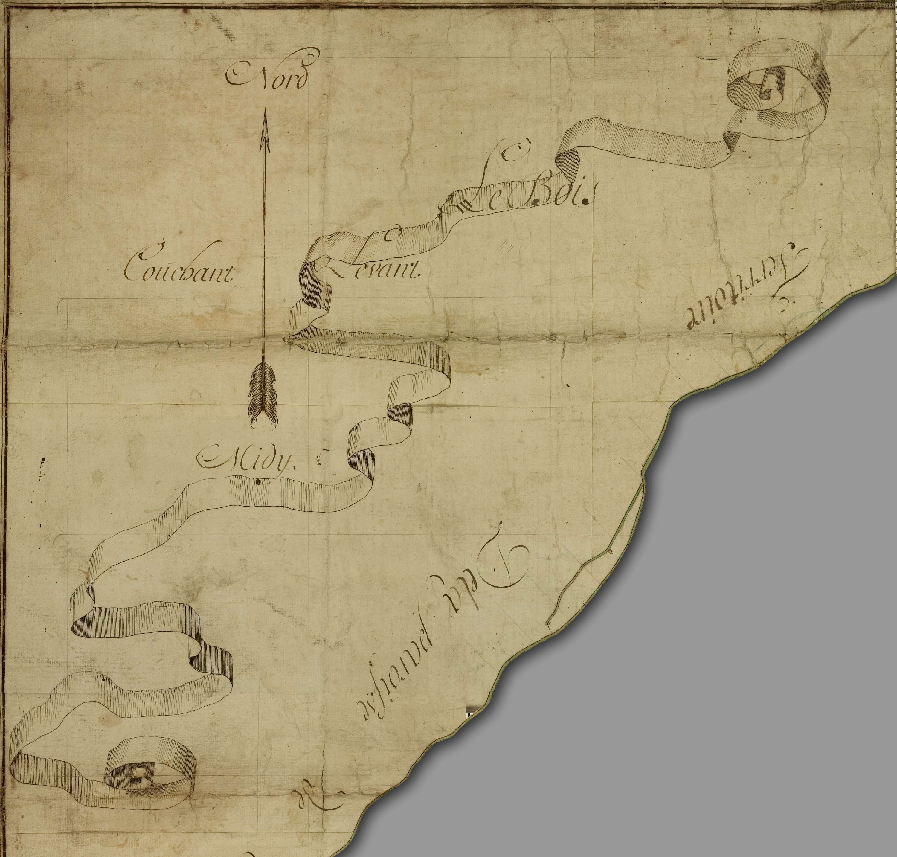 Aigueblanche - Copie de la mappe originale (plan cadastral) de la commune du Bois, dans laquelle sont figurées et numérotées les 1465 parcelles qui composent le territoire de la commune. Signée Cocelli, directeur du bureau de la péréquation. (La mappe ori