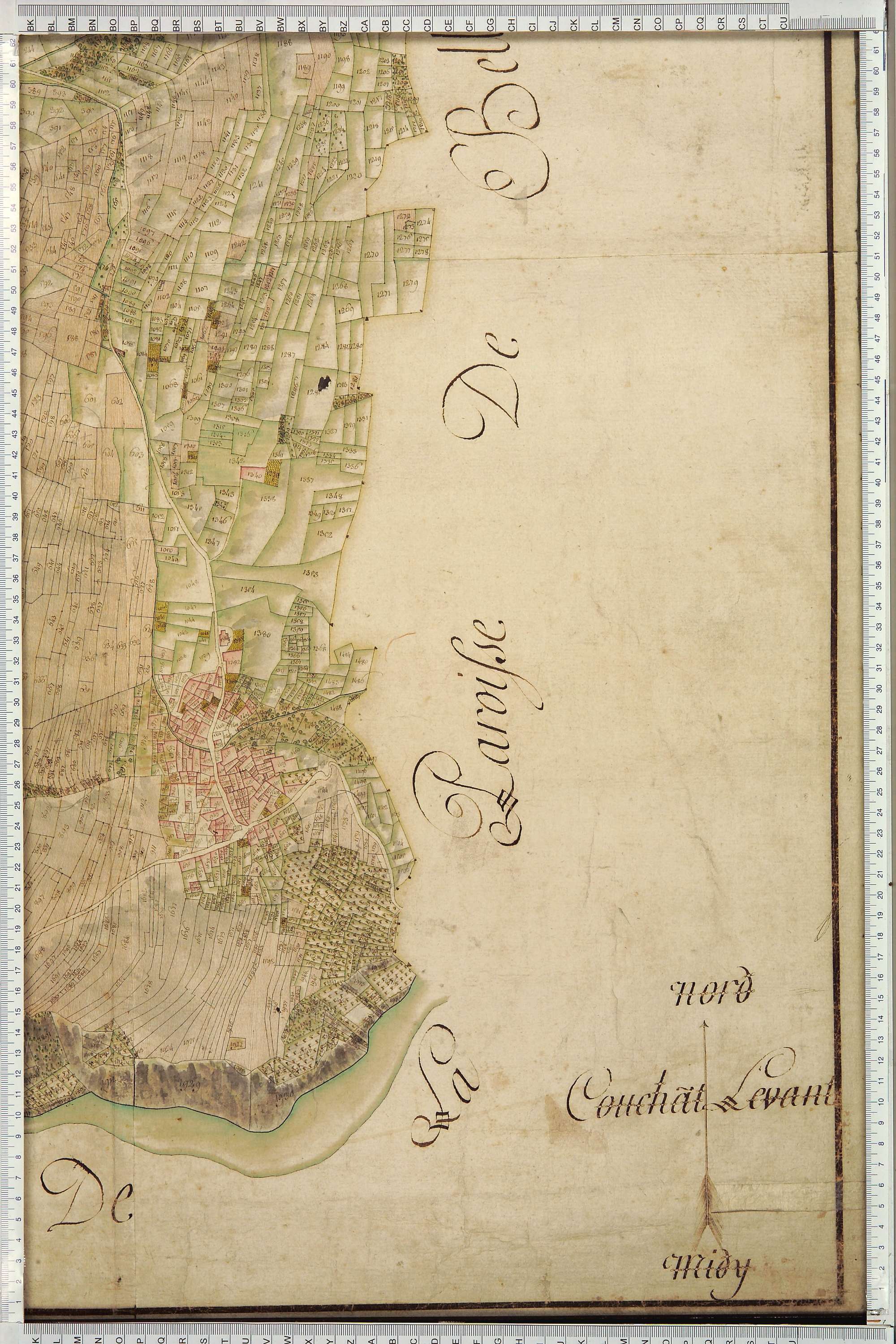 Aigueblanche - Copie de la mappe originale (plan cadastral) de la commune de Saint-Oyen. Signée Cocelli, directeur de la péréquation générale.