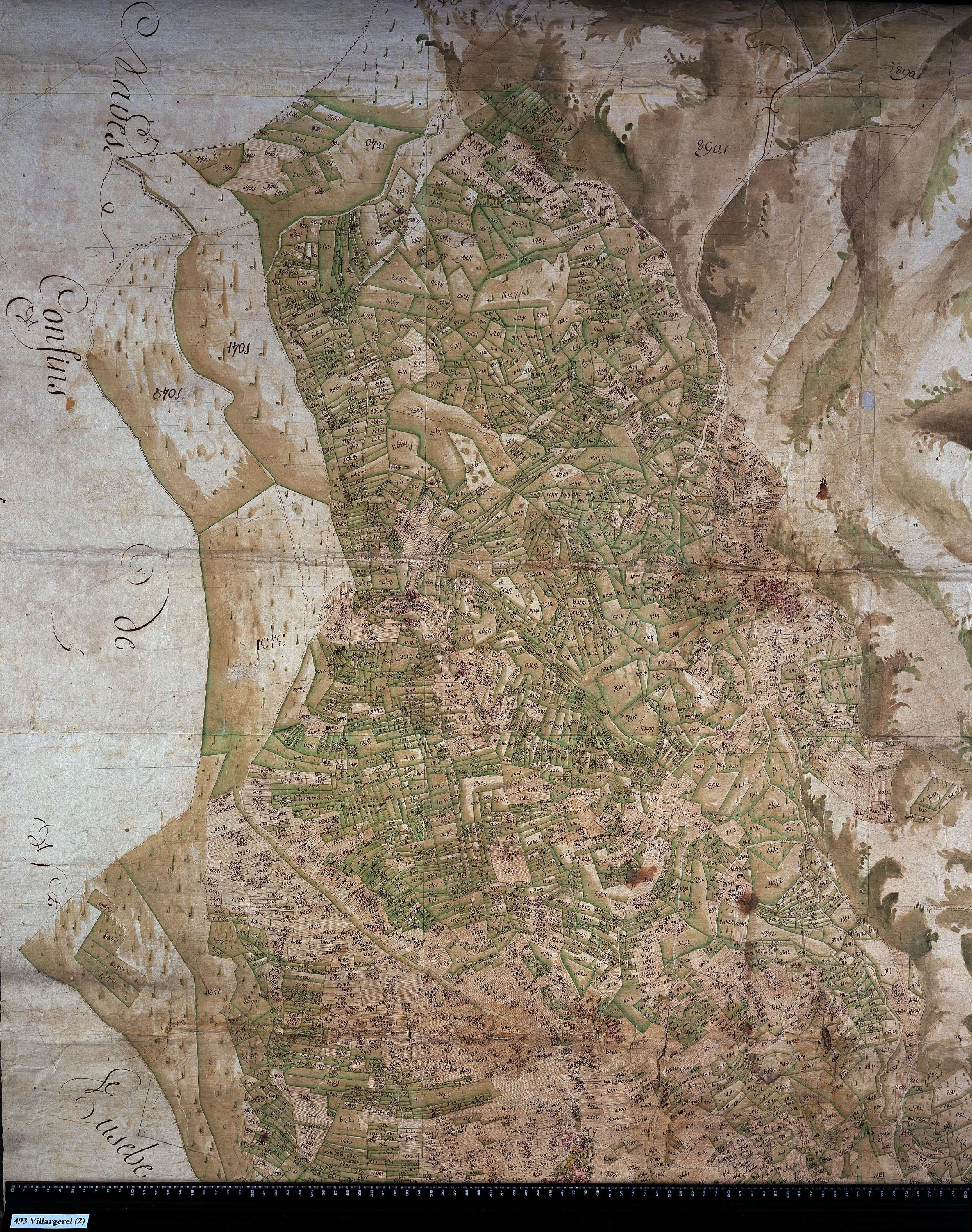 Aigueblanche - Copie de la mappe originale (plan cadastral) de la commune de Villargerel. Signée Cocelli, directeur de la péréquation.