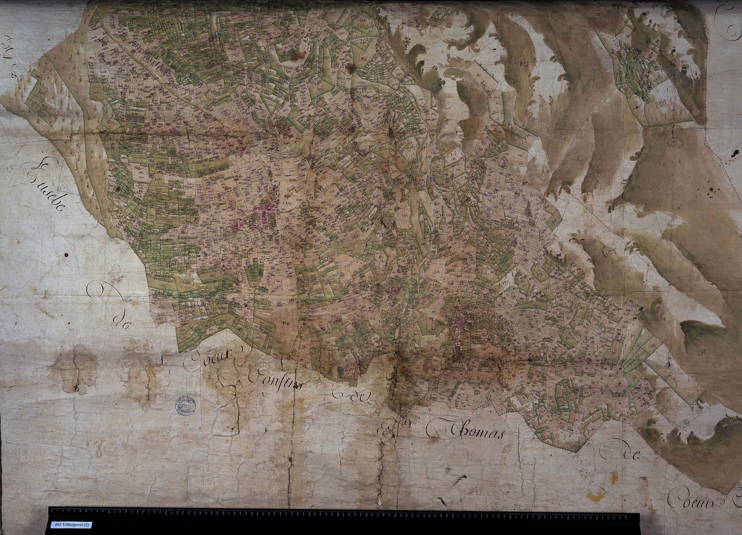 Aigueblanche - Copie de la mappe originale (plan cadastral) de la commune de Villargerel. Signée Cocelli, directeur de la péréquation.