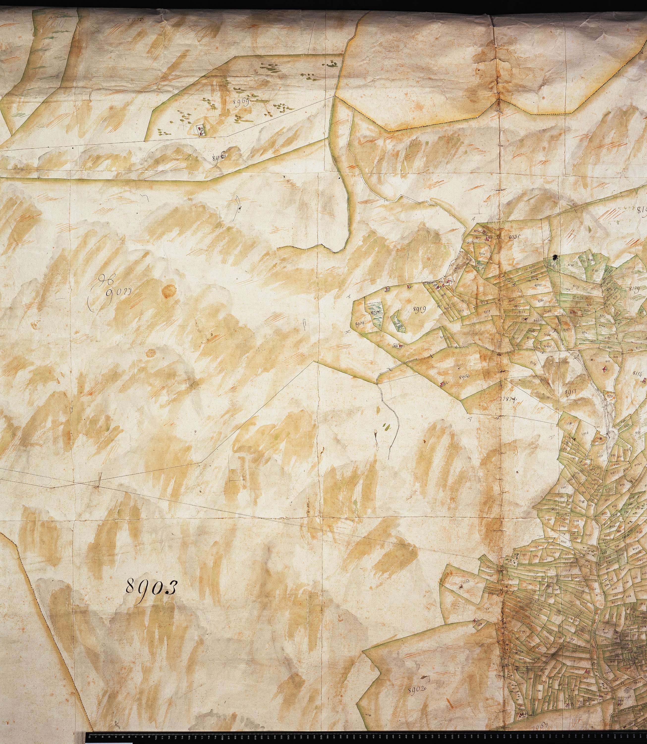 Aime - Copie de la mappe originale (plan cadastral) de la commune de Granier. Signée Cocelli, directeur de la péréquation.