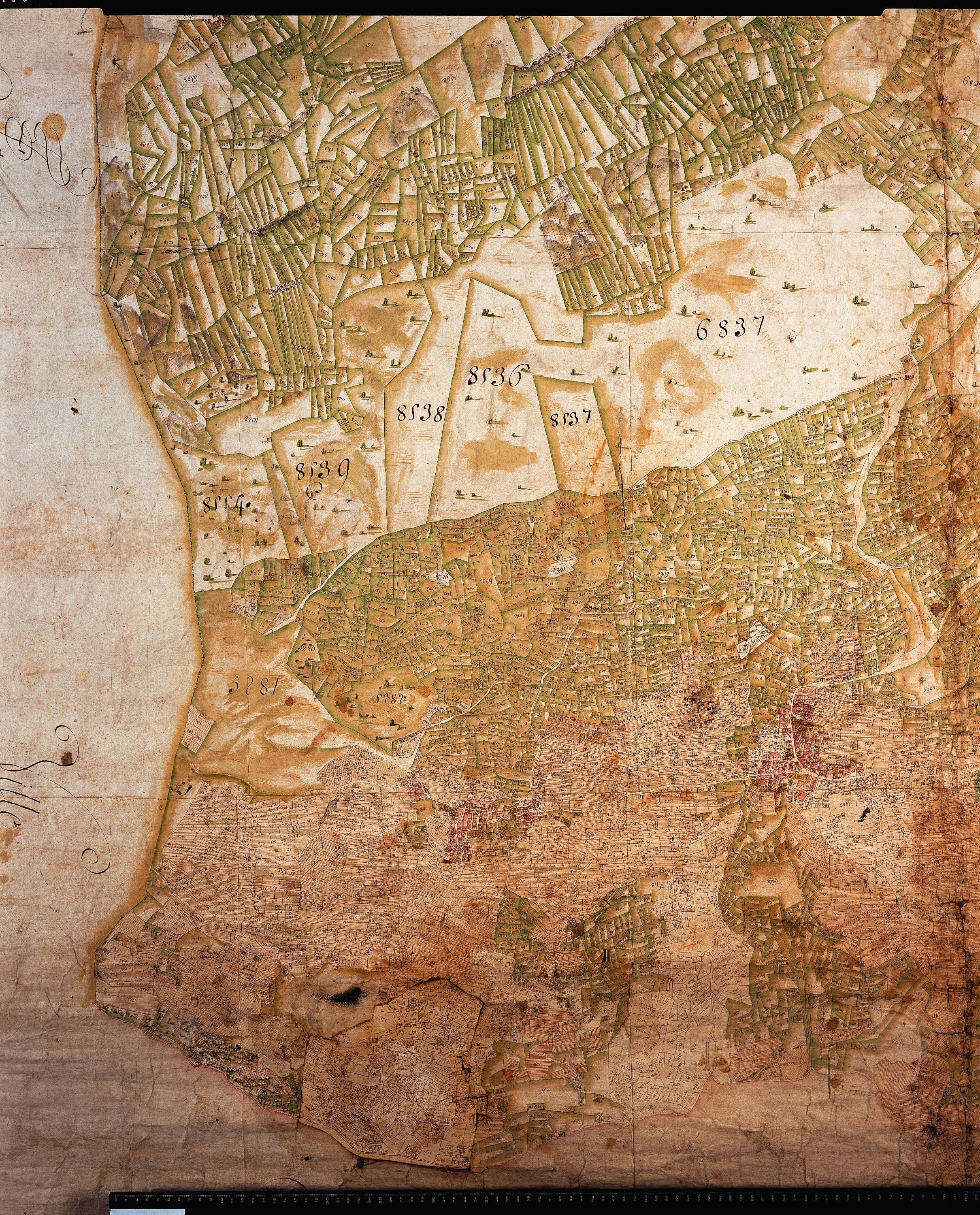 Aime - Copie de la mappe originale (plan cadastral) de la commune de Granier. Signée Cocelli, directeur de la péréquation.