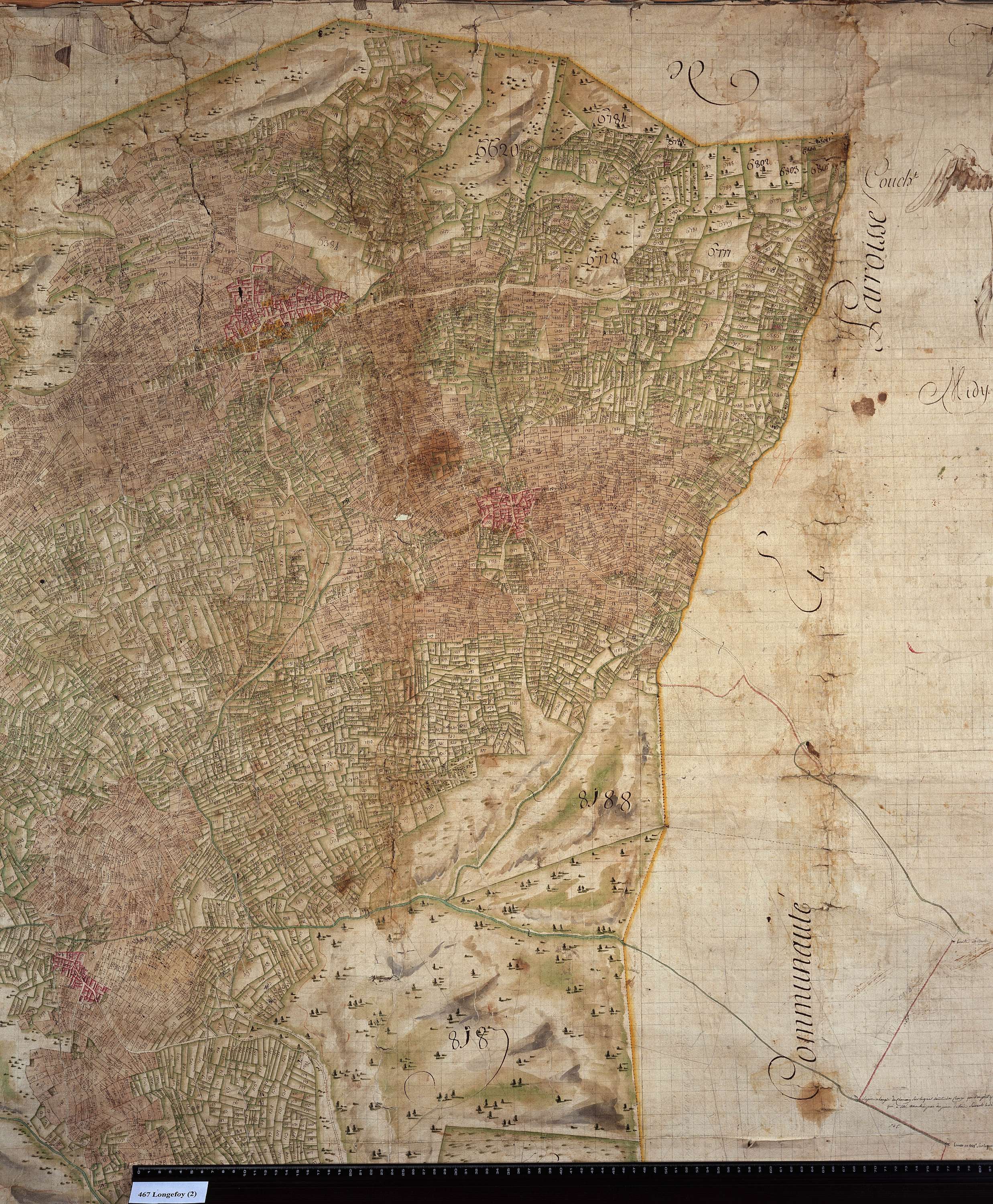 Aime - Copie de la mappe originale (plan cadastral) de la commune de Longefoy. Signée Cocelli, directeur de la péréquation.