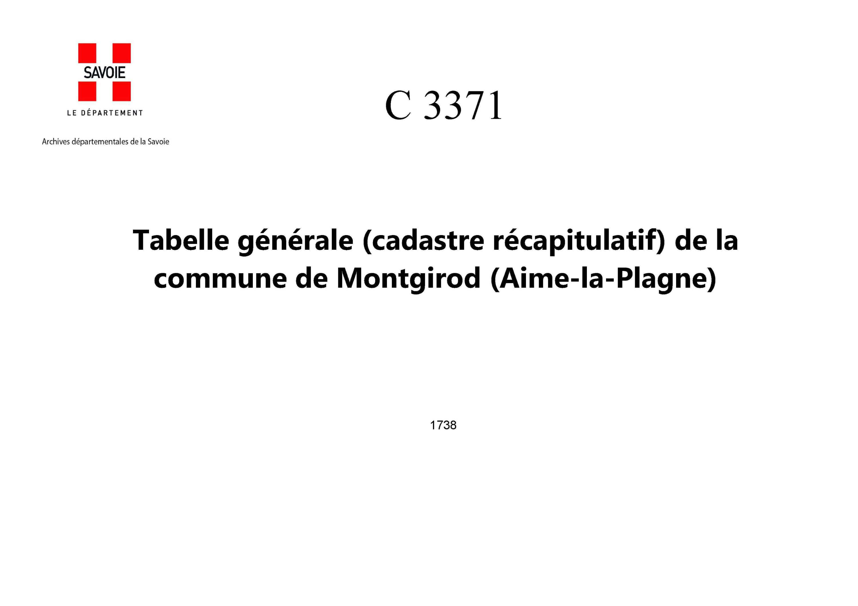 Aime - Tabelle générale (cadastre récapitulatif) de la commune de Montgirod. - 5e volume. Lettres P et Q.