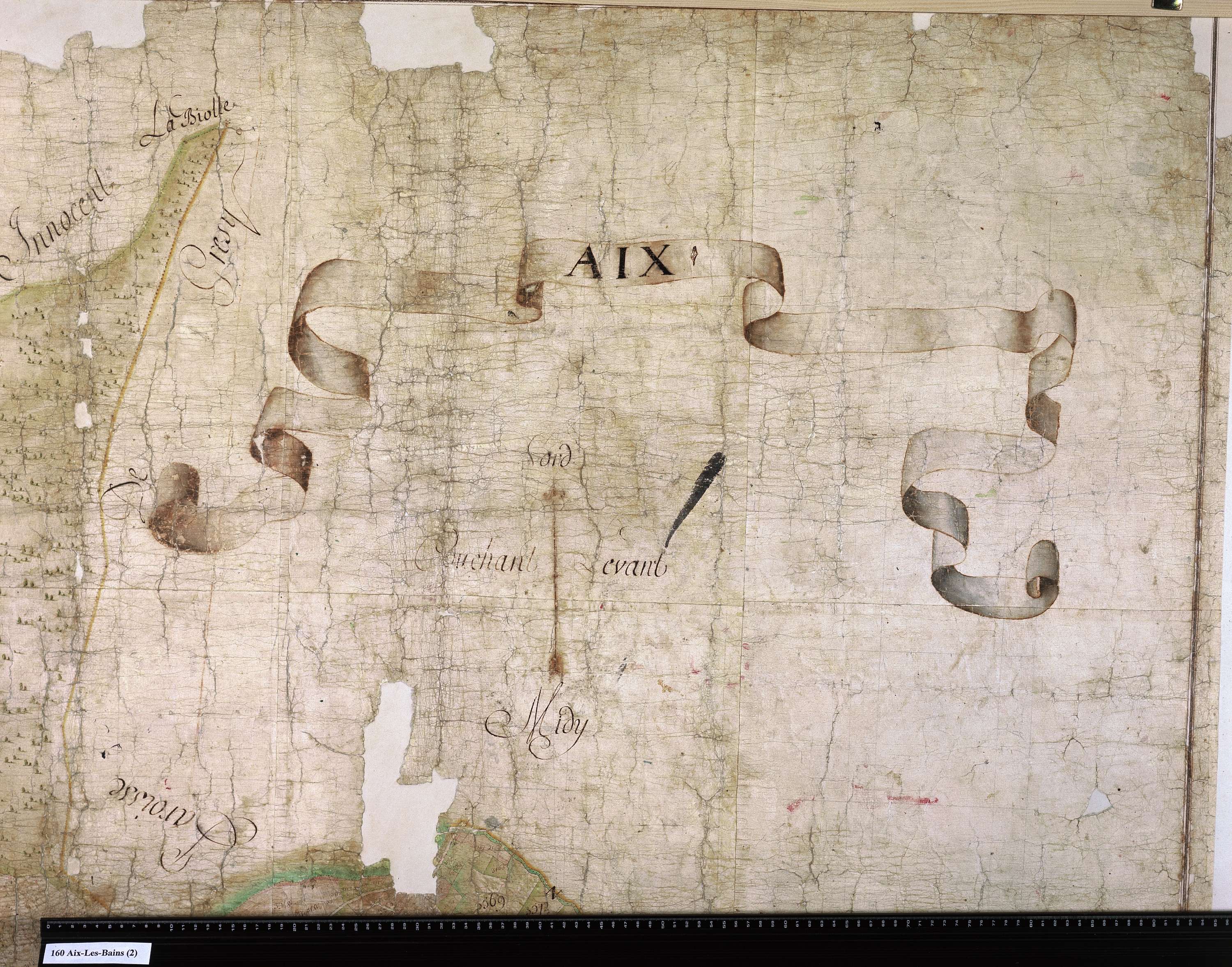 Aix-les-Bains - Copie de la mappe originale (plan cadastral) de la commune d’Aix. Signée Cocelli, directeur du bureau de la péréquation.