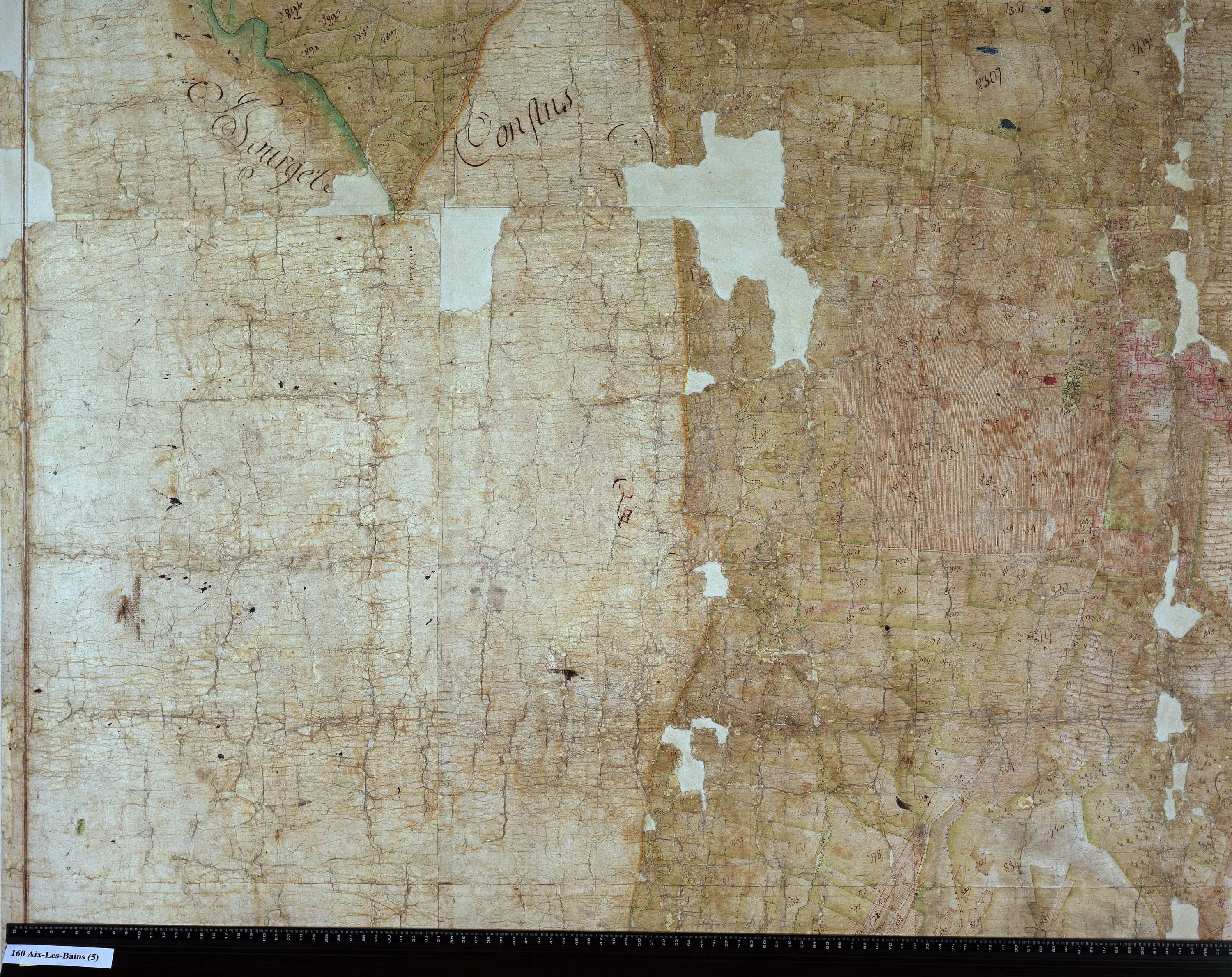 Aix-les-Bains - Copie de la mappe originale (plan cadastral) de la commune d’Aix. Signée Cocelli, directeur du bureau de la péréquation.
