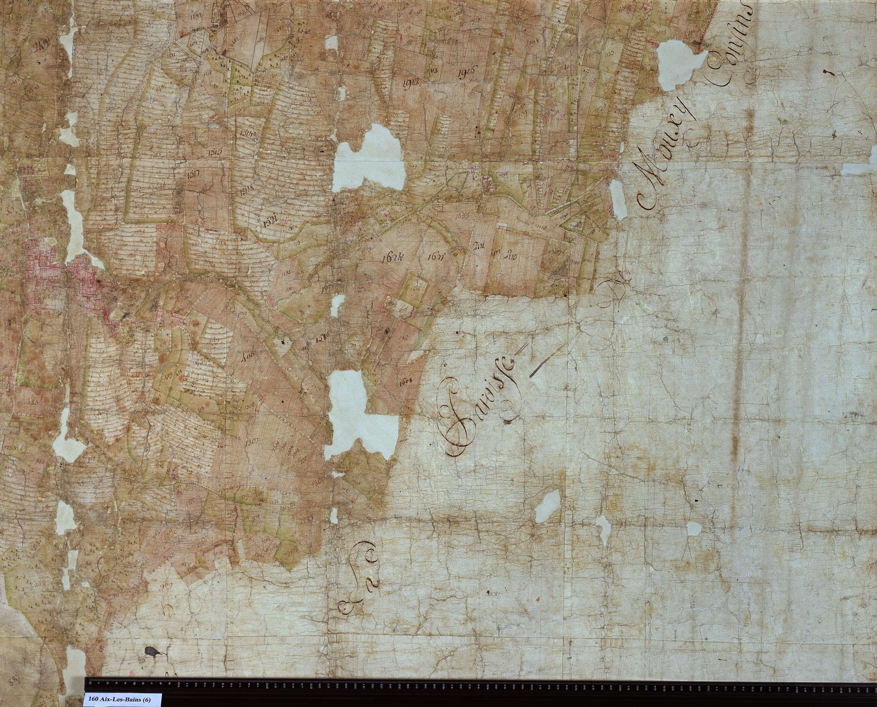 Aix-les-Bains - Copie de la mappe originale (plan cadastral) de la commune d’Aix. Signée Cocelli, directeur du bureau de la péréquation.