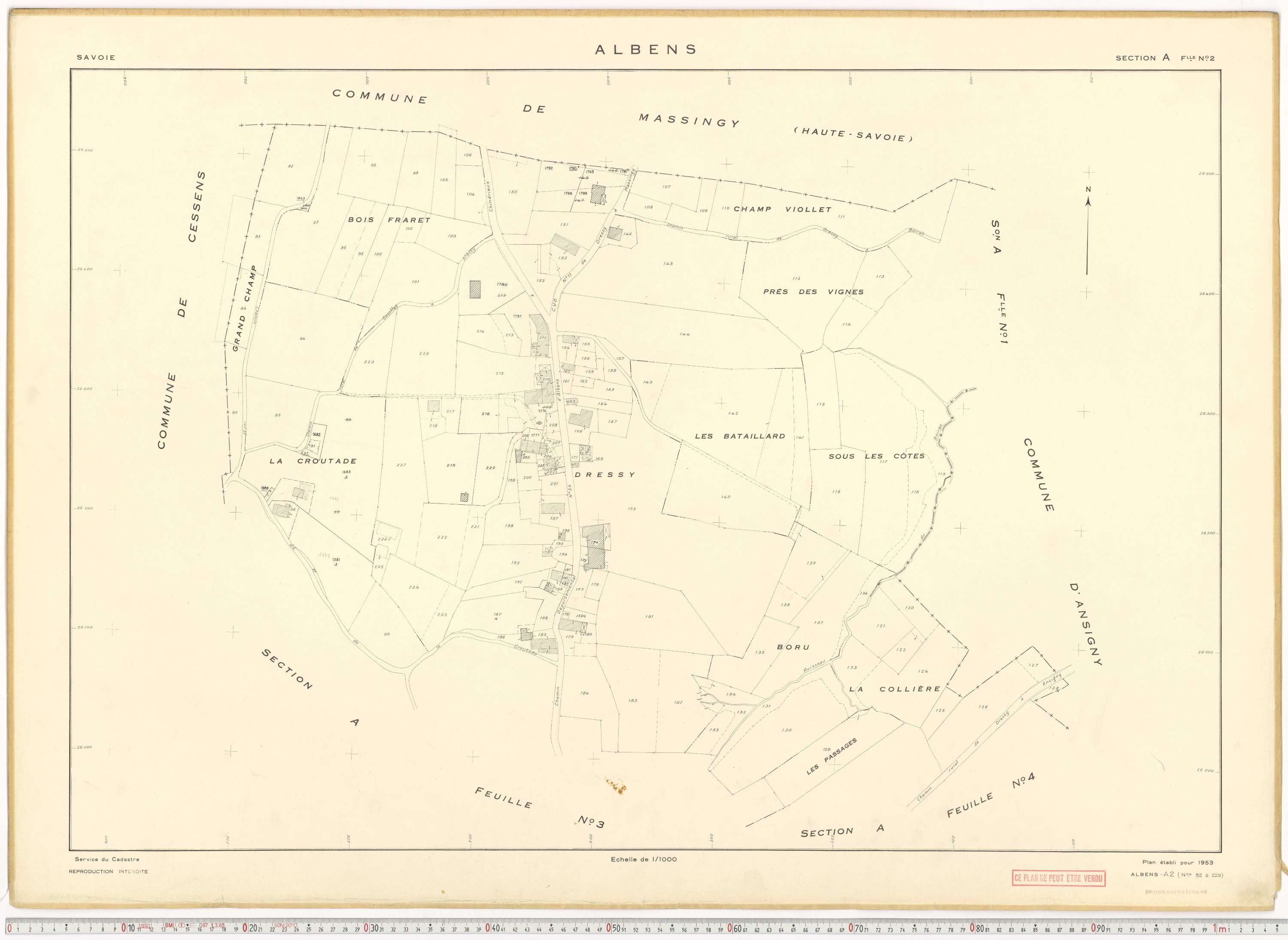 Albens - Cadastre rénové (1953), cadastre remembré (1988).