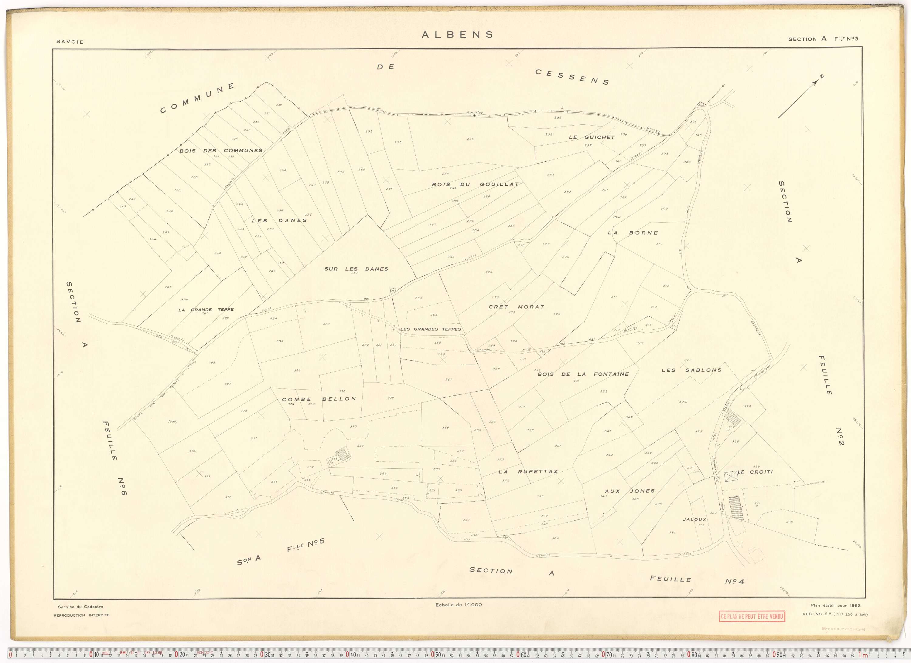 Albens - Cadastre rénové (1953), cadastre remembré (1988).