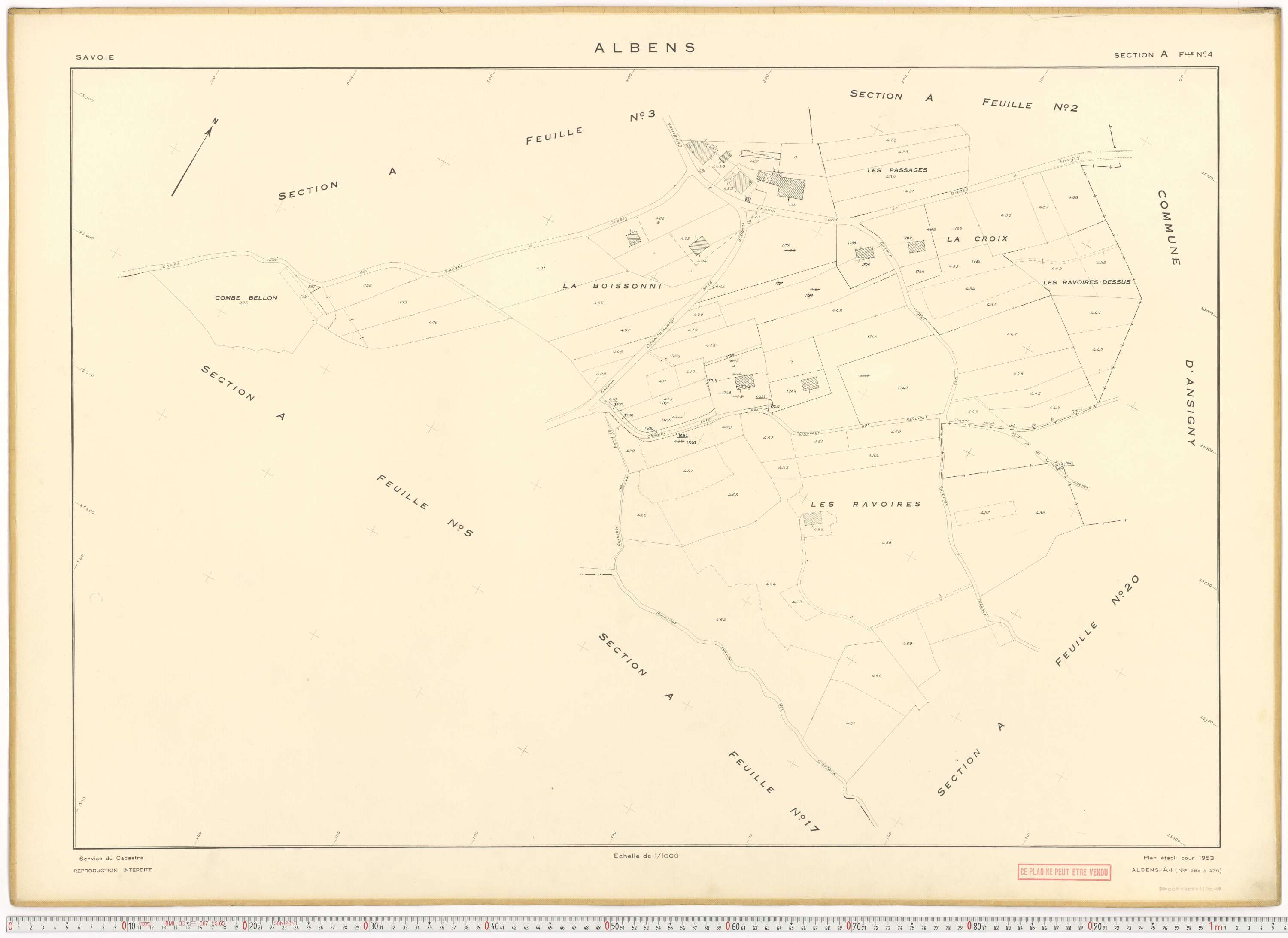 Albens - Cadastre rénové (1953), cadastre remembré (1988).