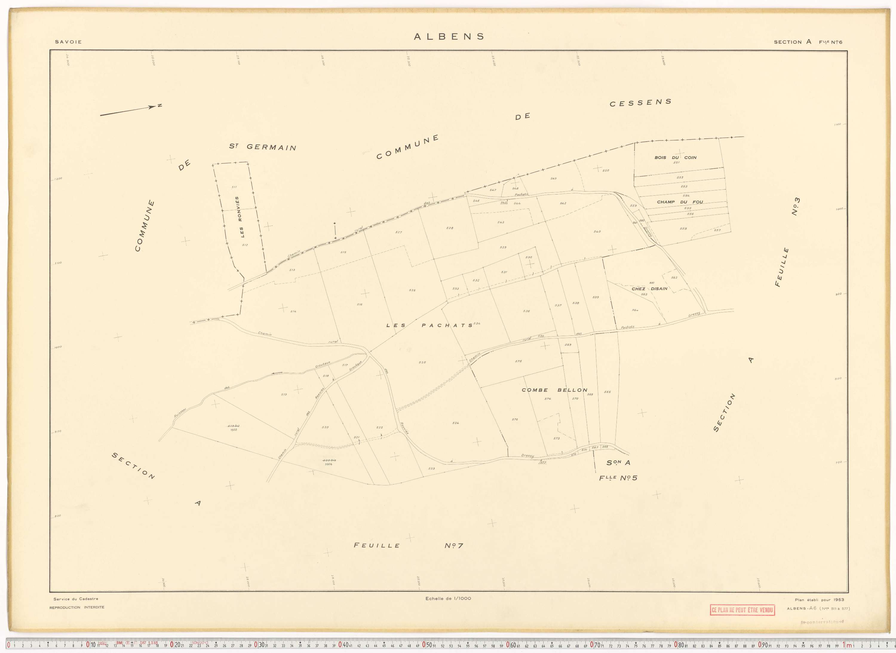 Albens - Cadastre rénové (1953), cadastre remembré (1988).