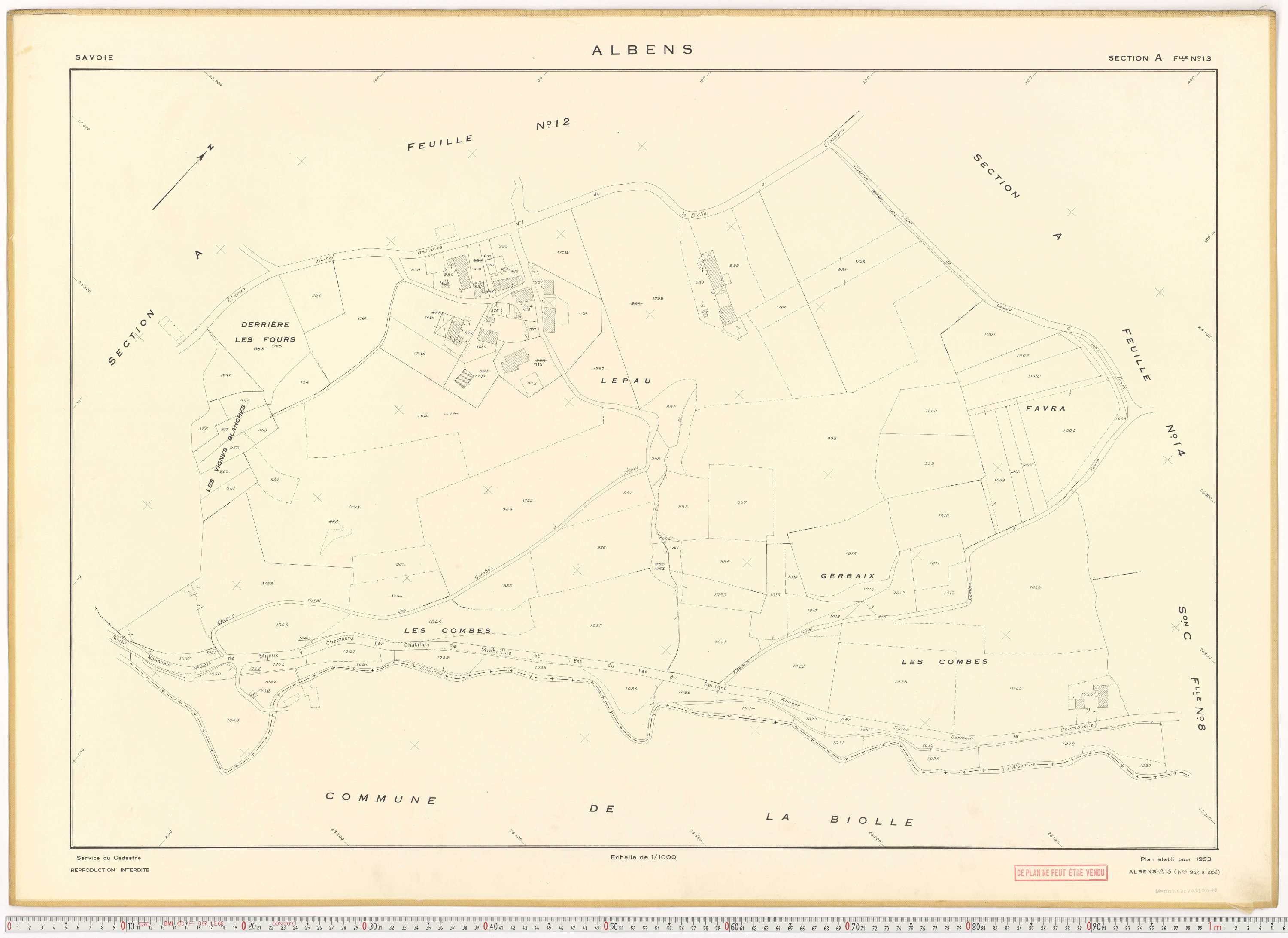 Albens - Cadastre rénové (1953), cadastre remembré (1988).