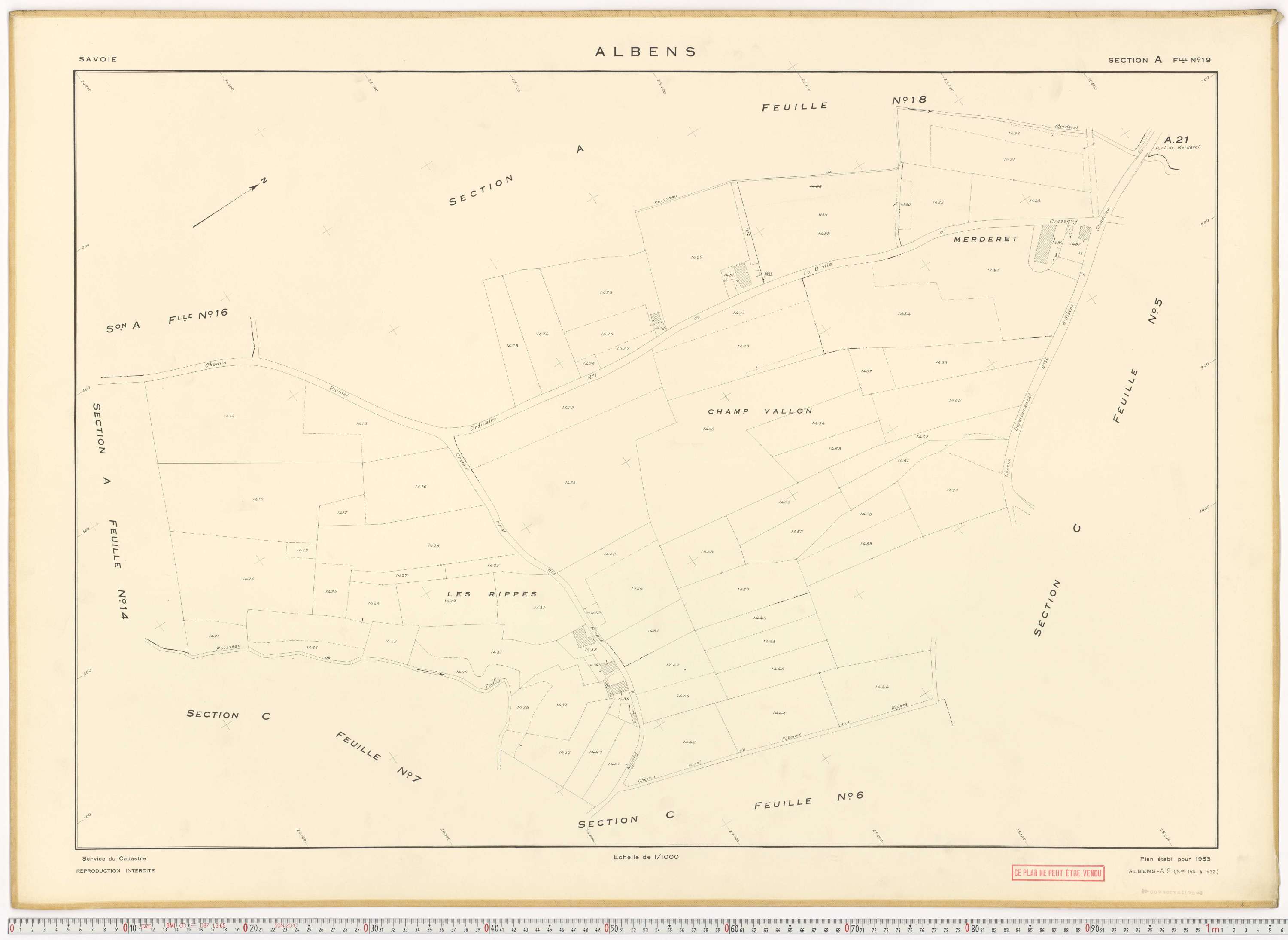 Albens - Cadastre rénové (1953), cadastre remembré (1988).