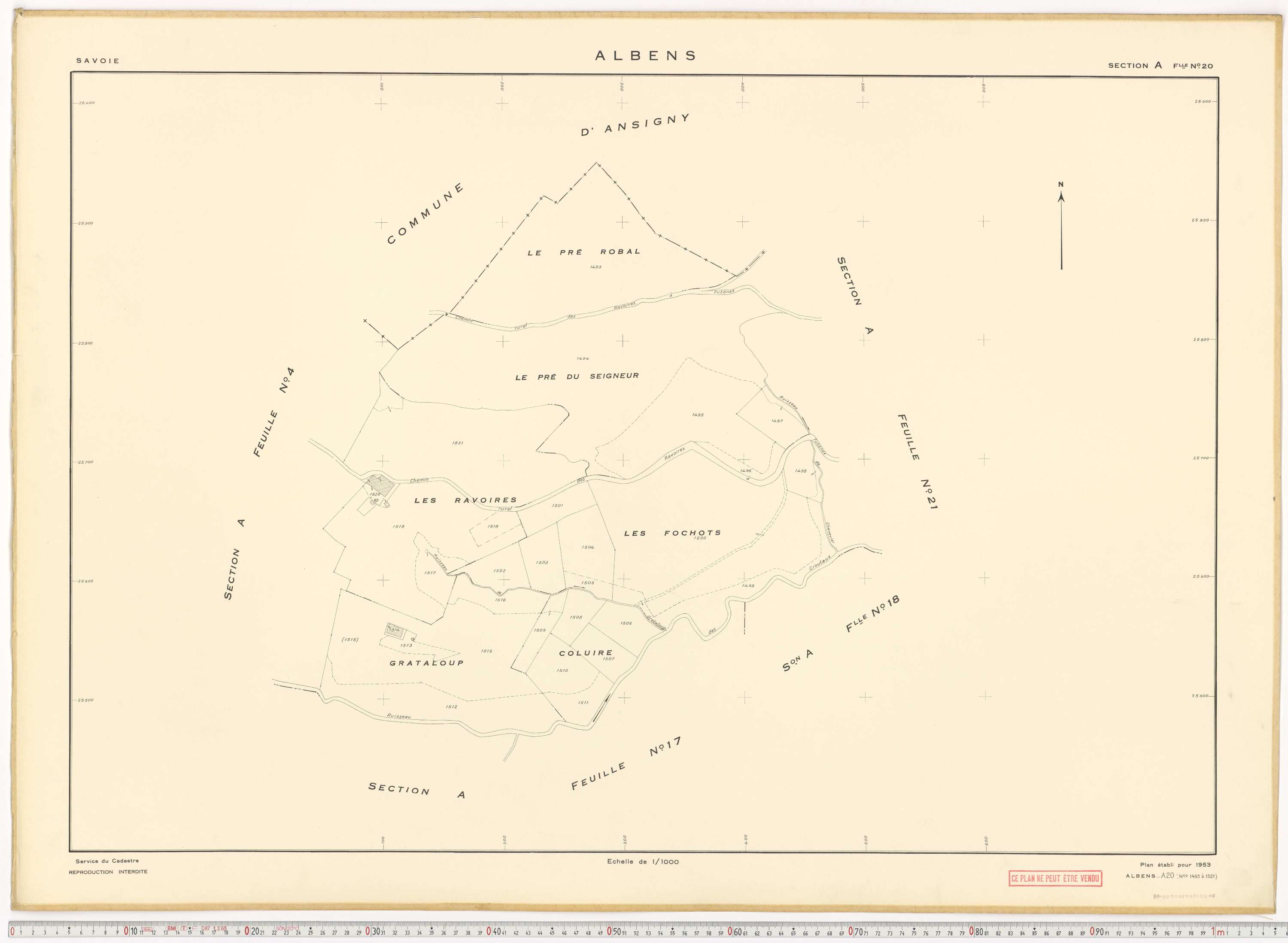 Albens - Cadastre rénové (1953), cadastre remembré (1988).