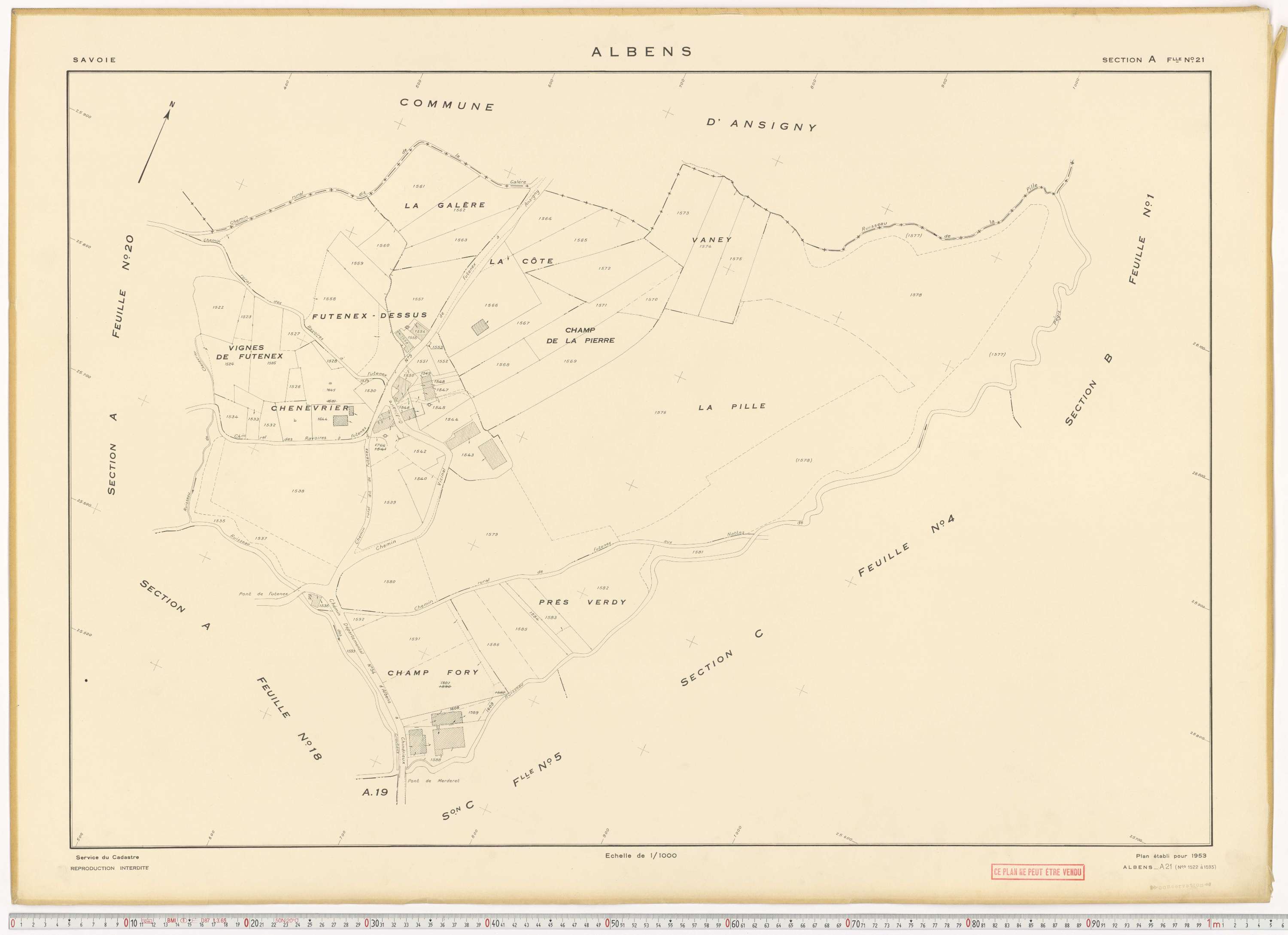 Albens - Cadastre rénové (1953), cadastre remembré (1988).