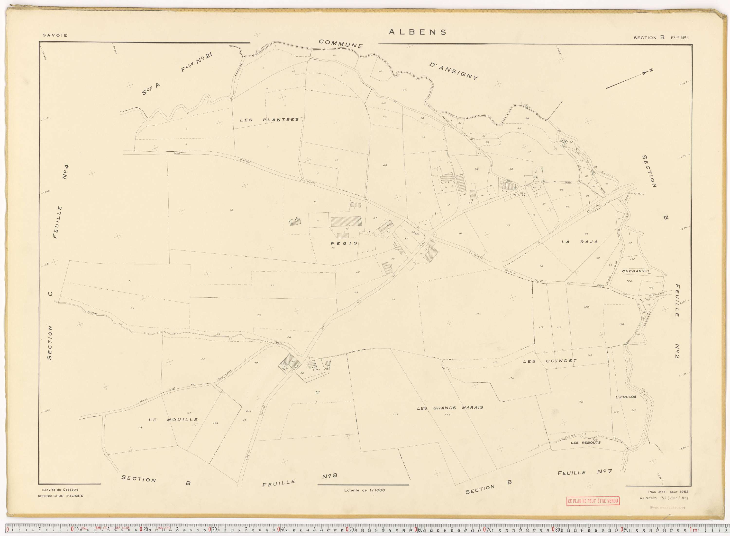 Albens - Cadastre rénové (1953), cadastre remembré (1988).
