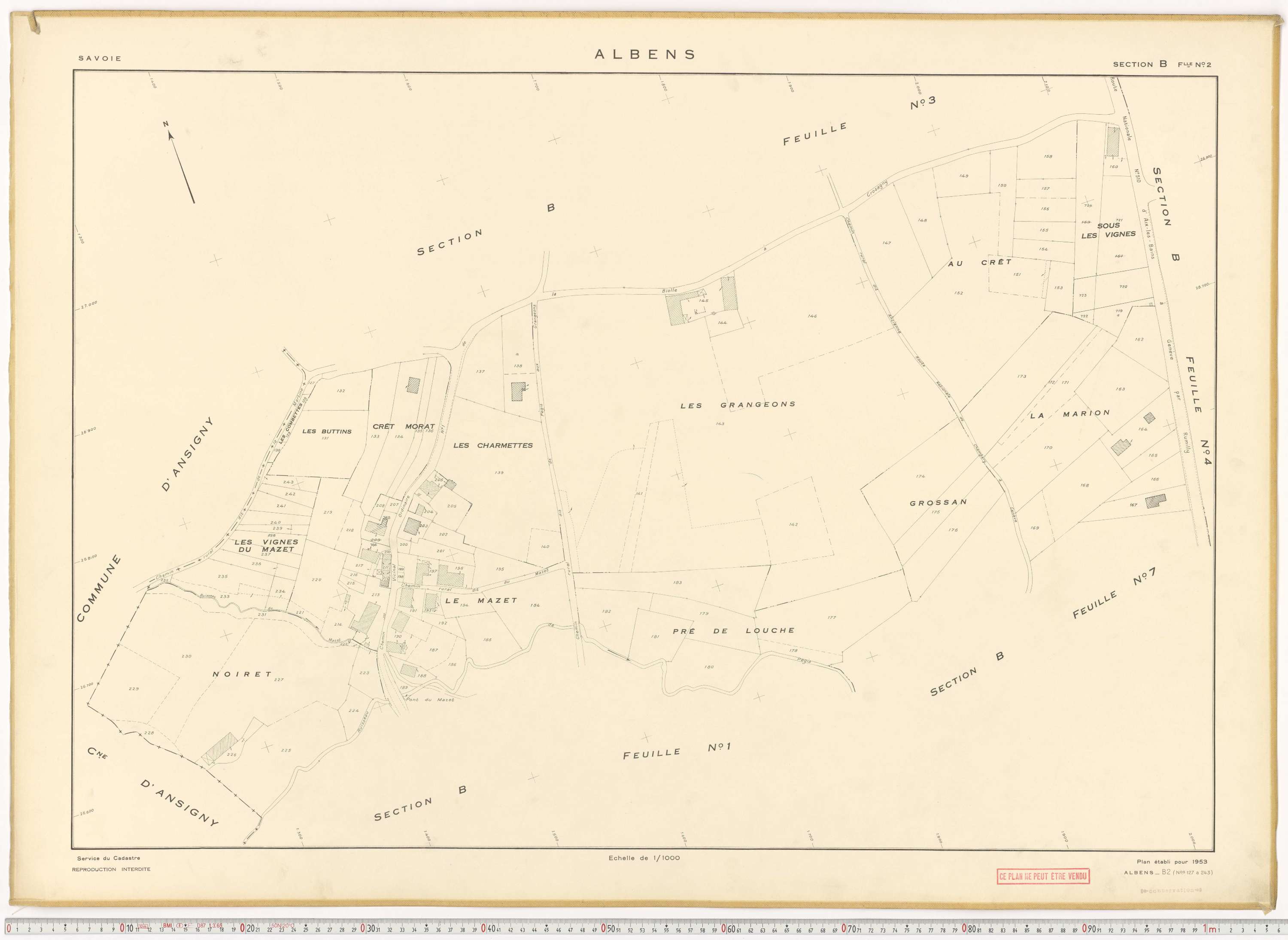 Albens - Cadastre rénové (1953), cadastre remembré (1988).
