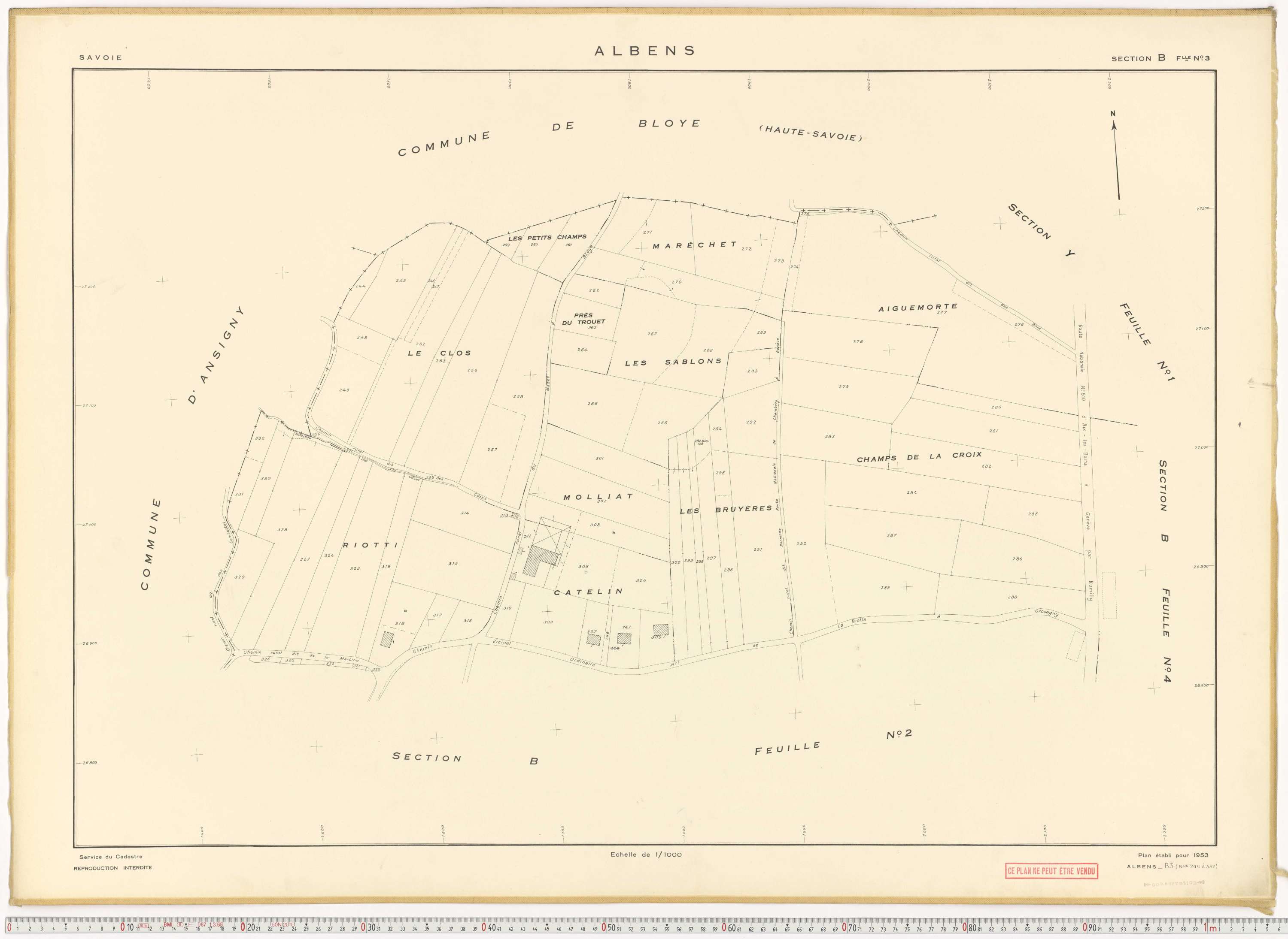 Albens - Cadastre rénové (1953), cadastre remembré (1988).
