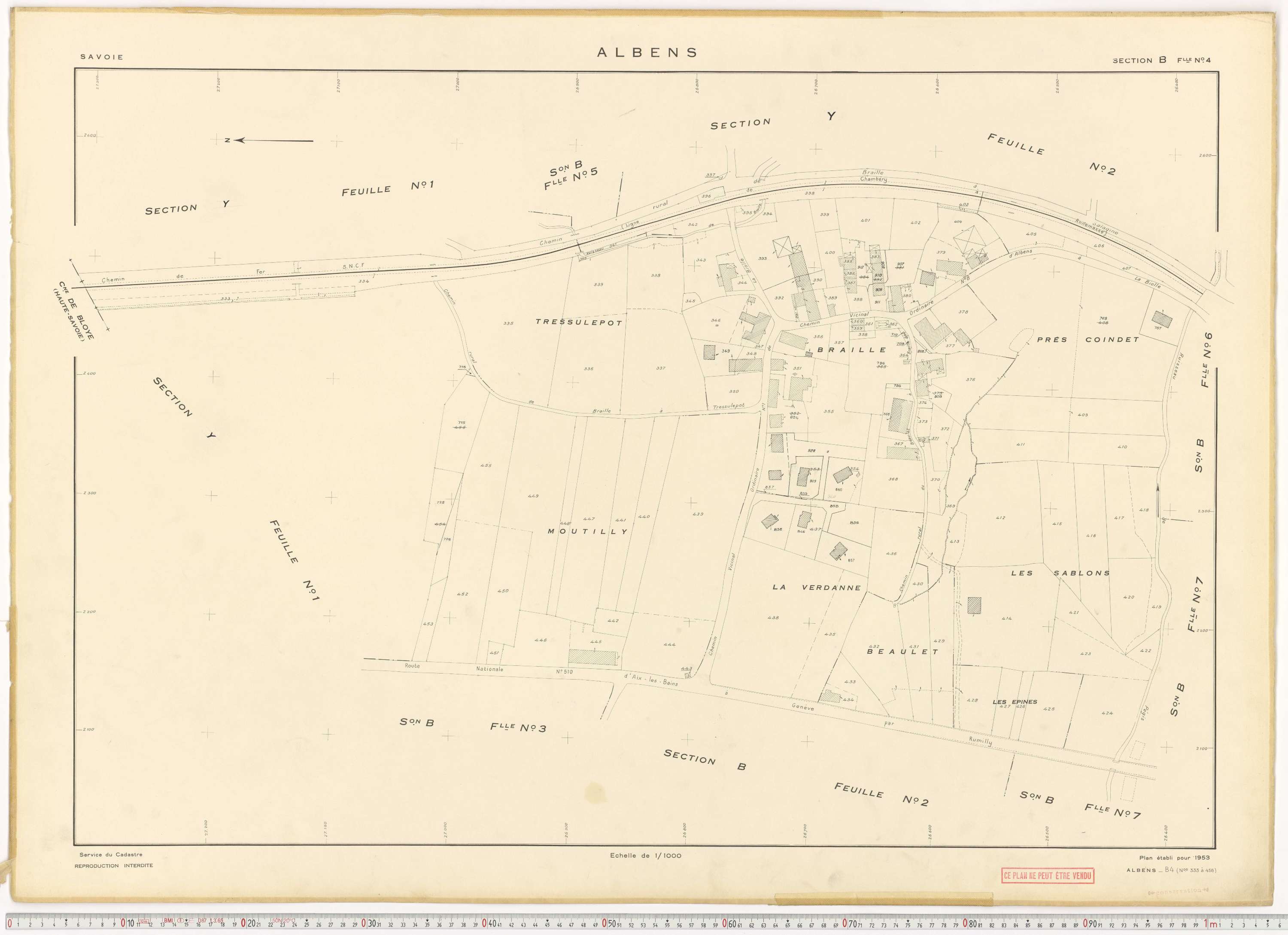 Albens - Cadastre rénové (1953), cadastre remembré (1988).