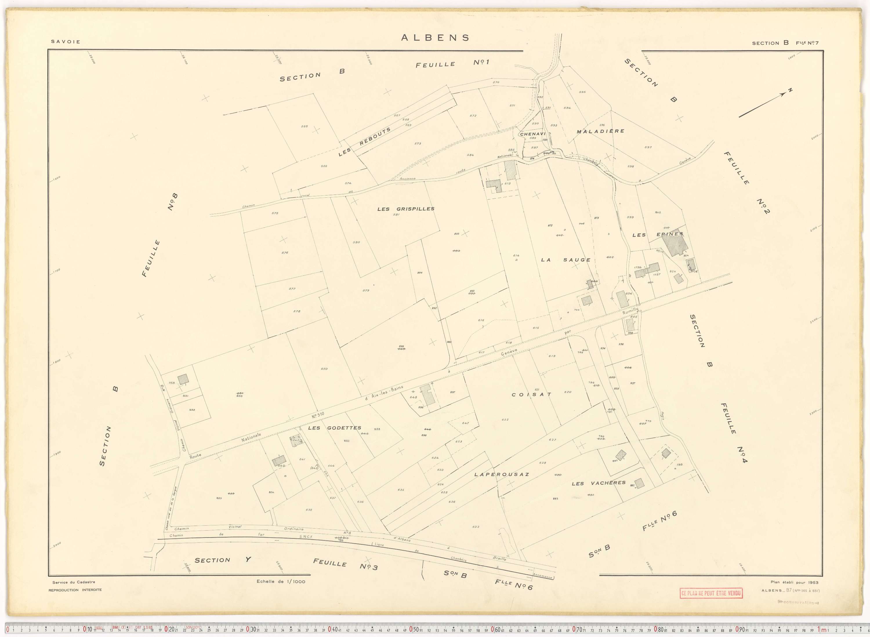 Albens - Cadastre rénové (1953), cadastre remembré (1988).