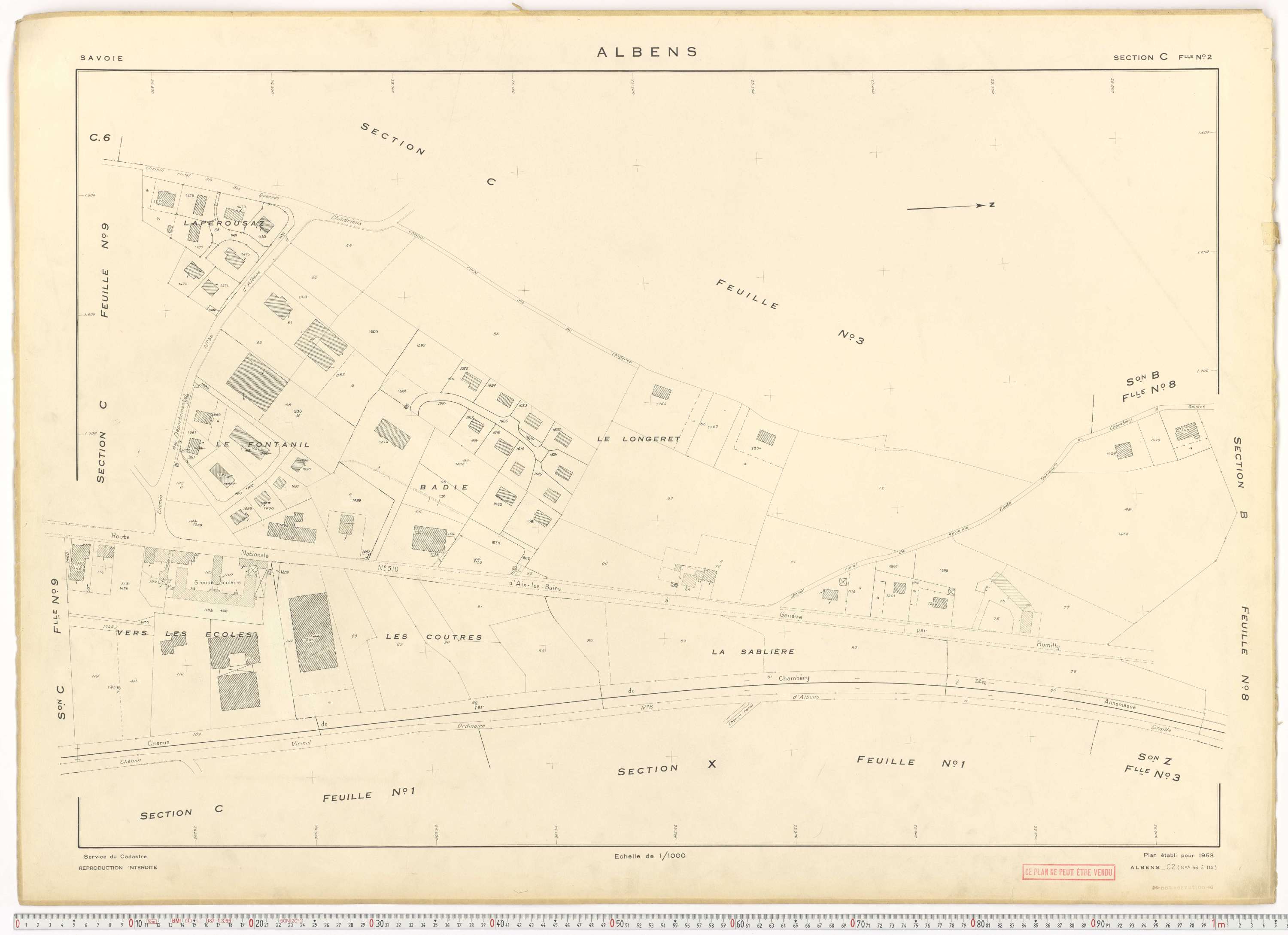 Albens - Cadastre rénové (1953), cadastre remembré (1988).