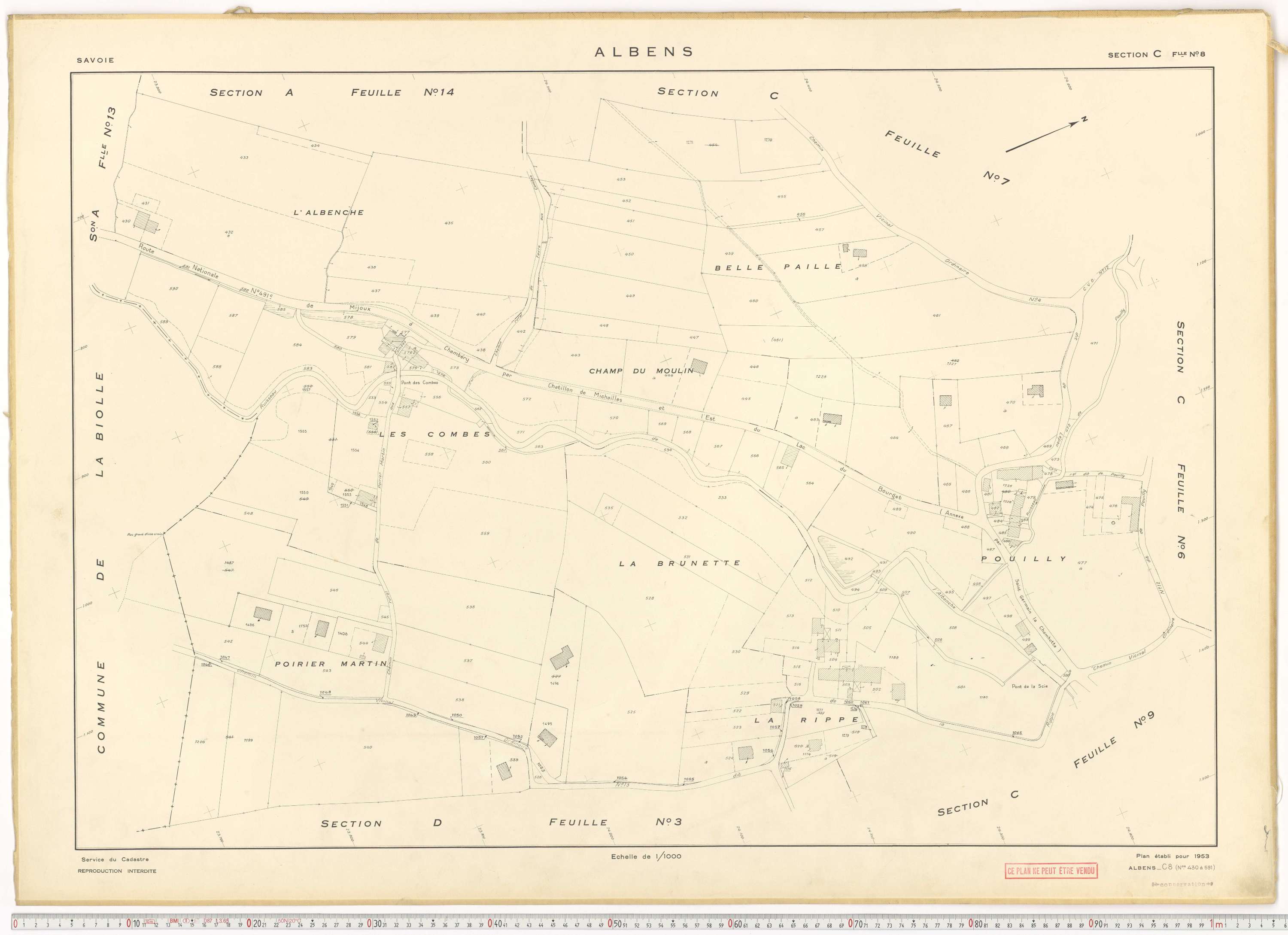 Albens - Cadastre rénové (1953), cadastre remembré (1988).