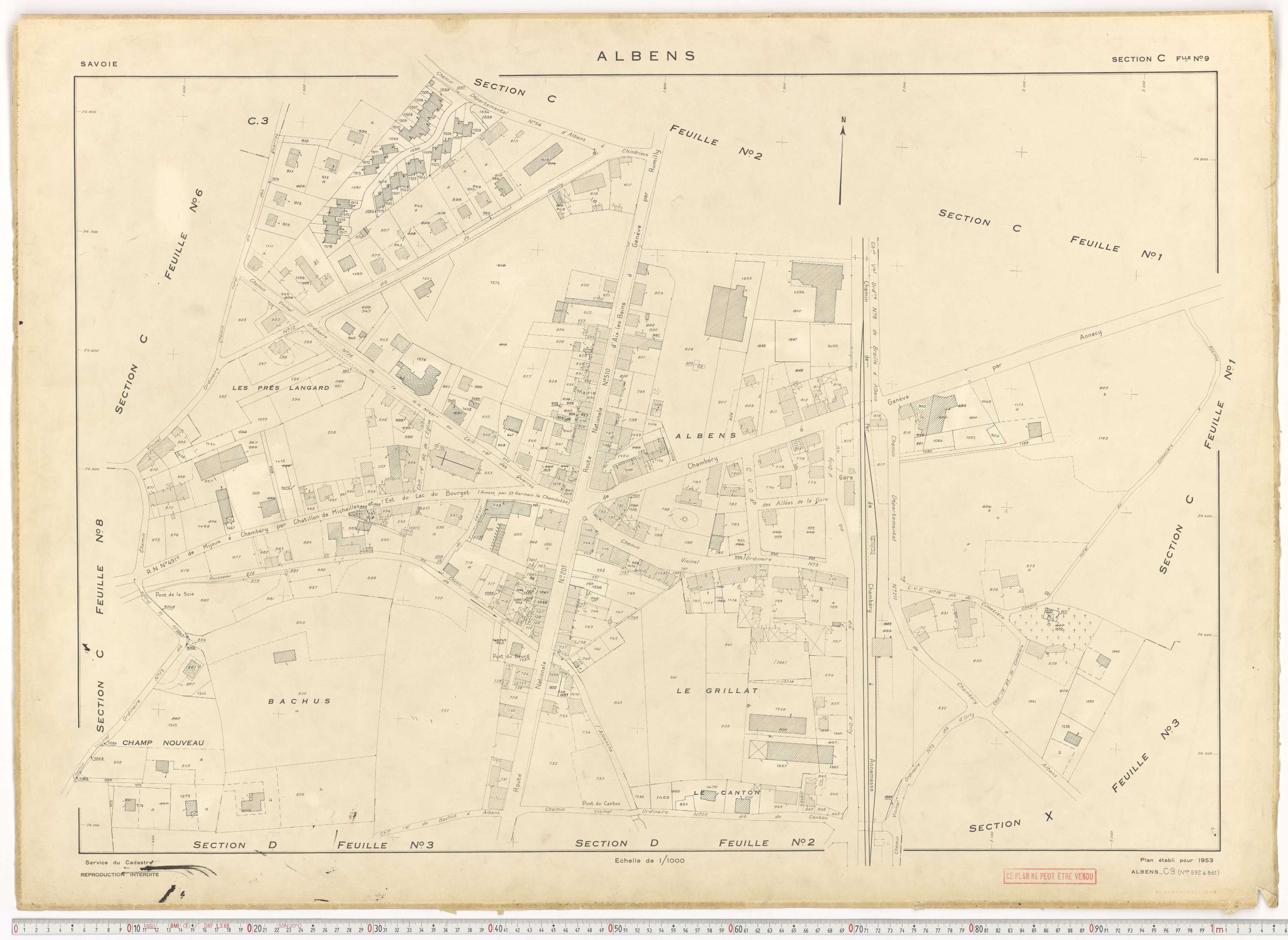 Albens - Cadastre rénové (1953), cadastre remembré (1988).