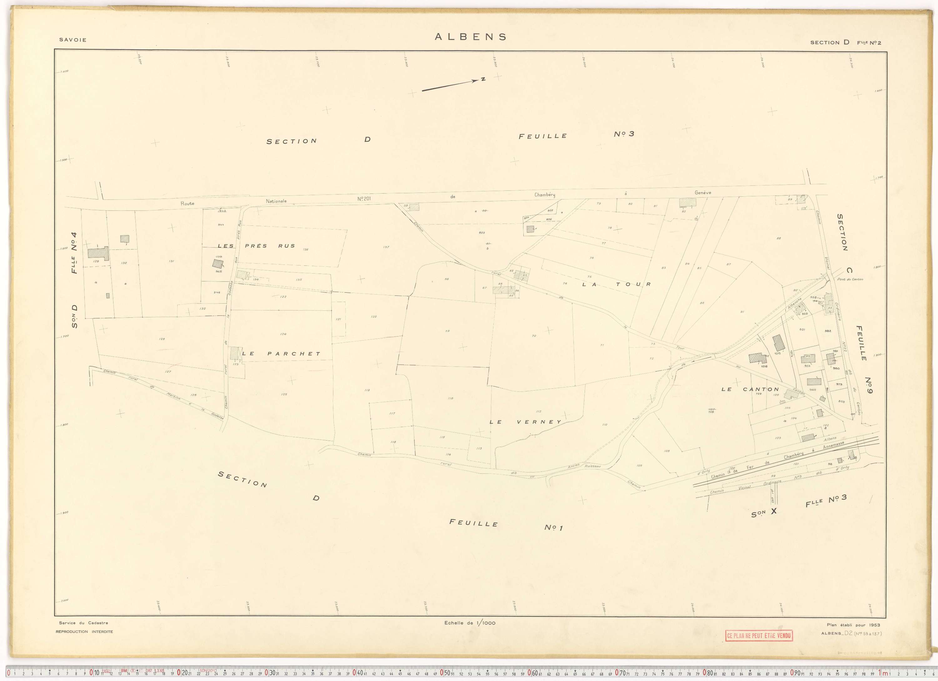 Albens - Cadastre rénové (1953), cadastre remembré (1988).