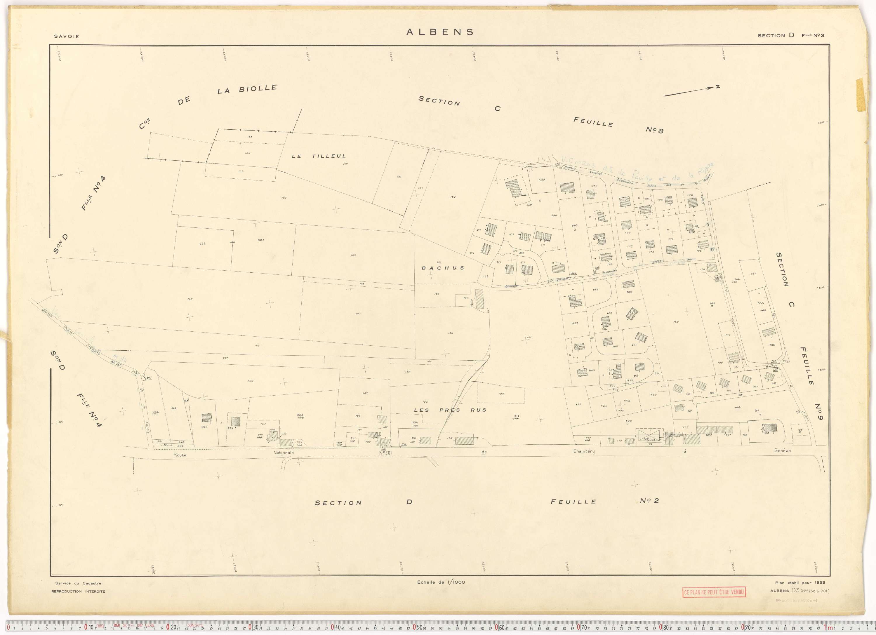 Albens - Cadastre rénové (1953), cadastre remembré (1988).